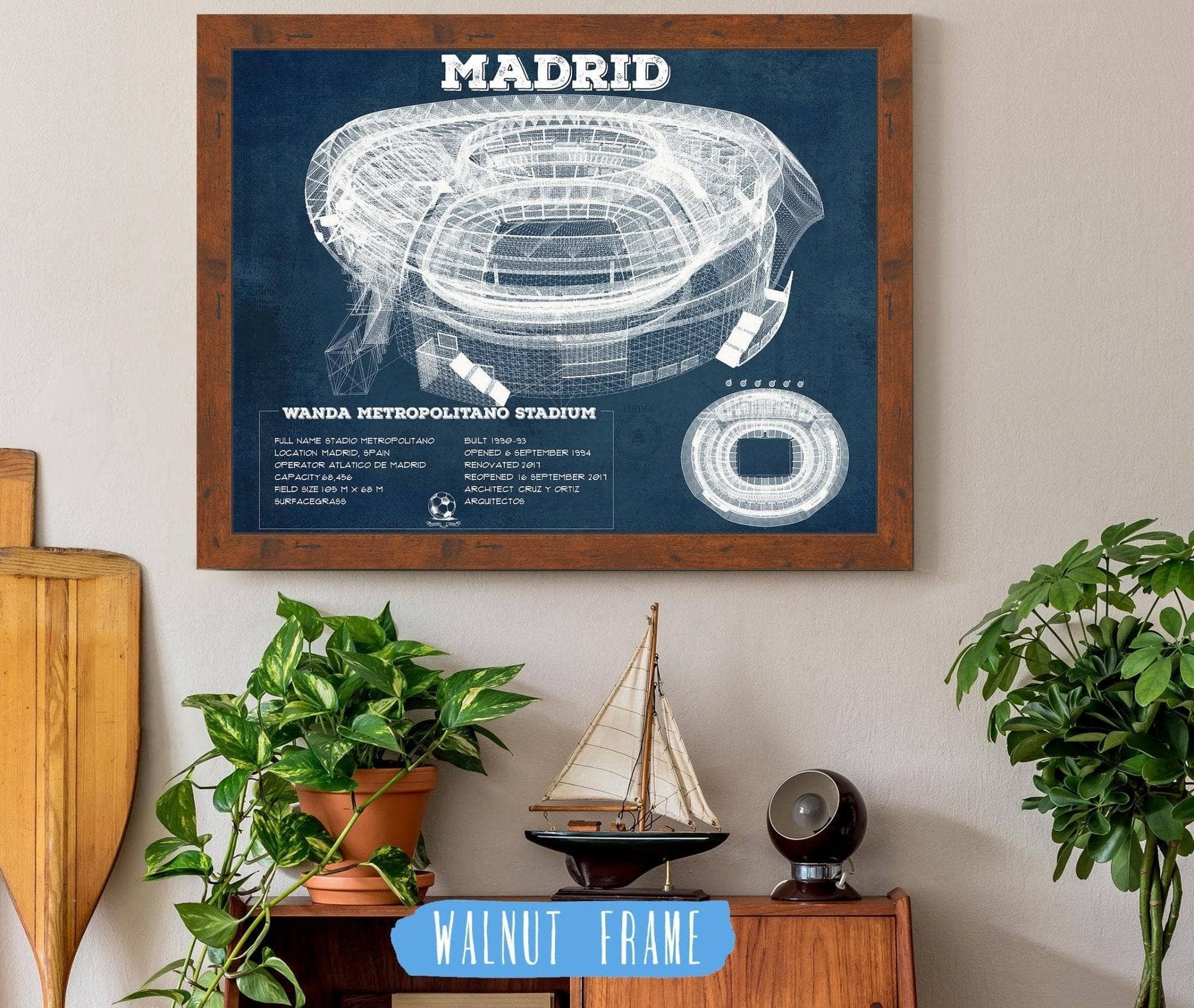 Cutler West Soccer Collection 14" x 11" / Walnut Frame Atlético Madrid FC Wanda Metropolitano Stadium Soccer Print 746287285_51776