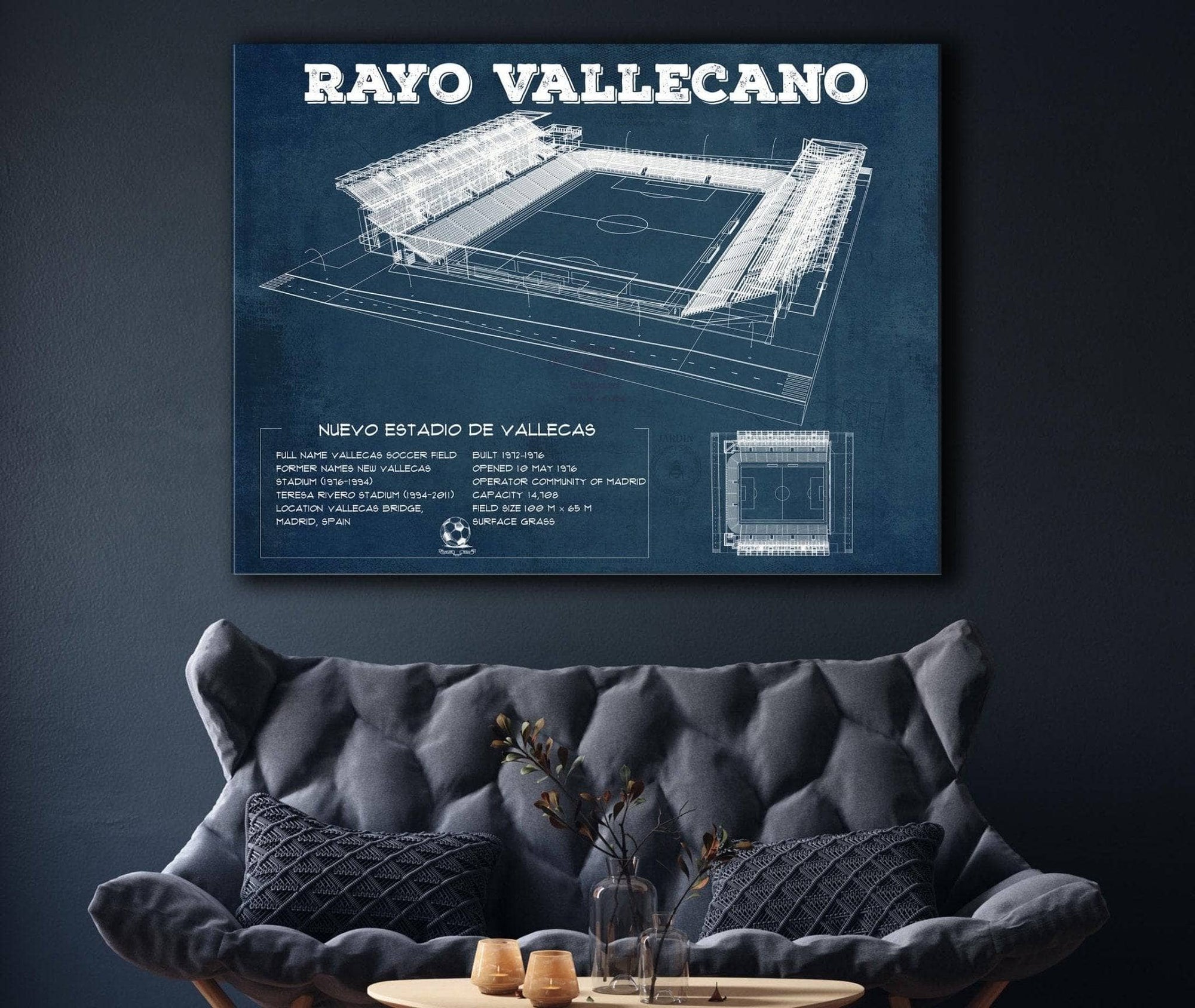Cutler West Soccer Collection Vallecas Soccer Field - Rayo Blueprint Vintage Soccer Print