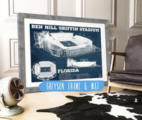 Cutler West Best Selling Collection 14" x 11" / Greyson Frame & Mat Ben Hill Griffin Stadium Art - University of Florida Gators Vintage Stadium & Blueprint Art Print 736879125_60163
