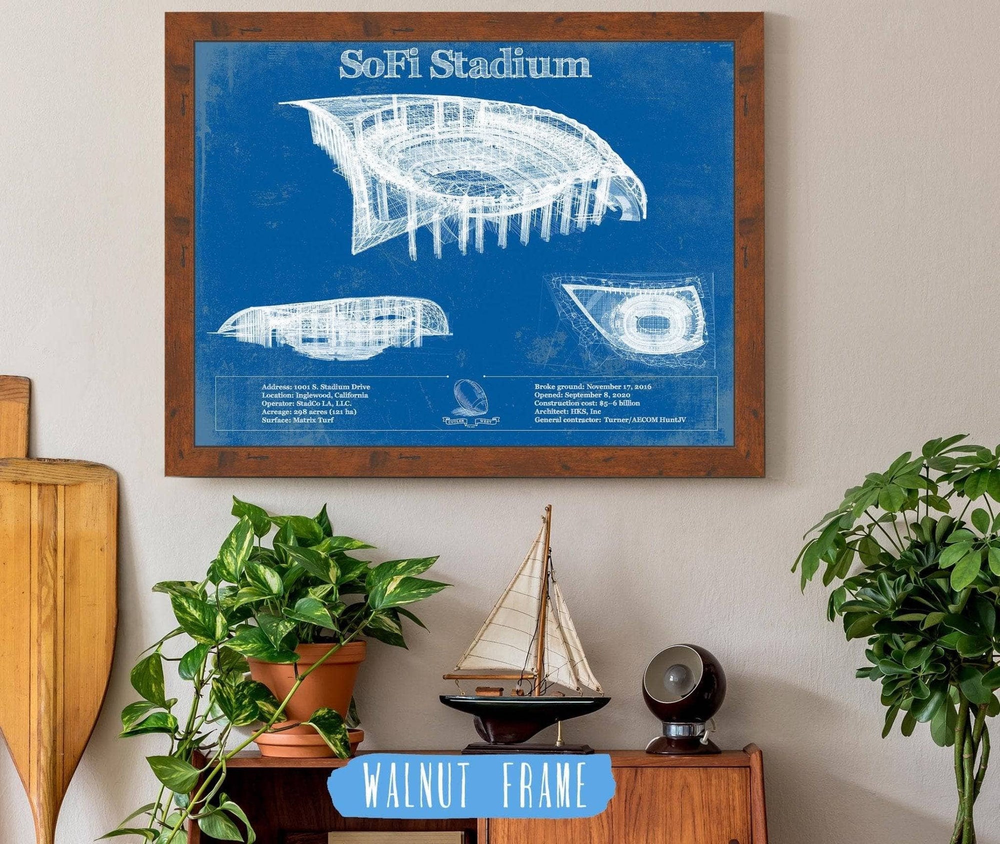 Cutler West Pro Football Collection Los Angeles Chargers - SoFi Stadium Vintage Football Print