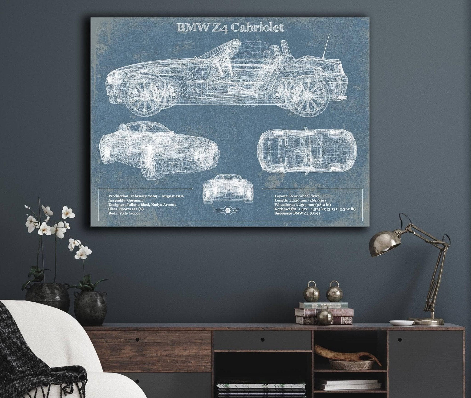 Cutler West Vehicle Collection BMW Z4 Cabriolet Vintage Blueprint Auto Print