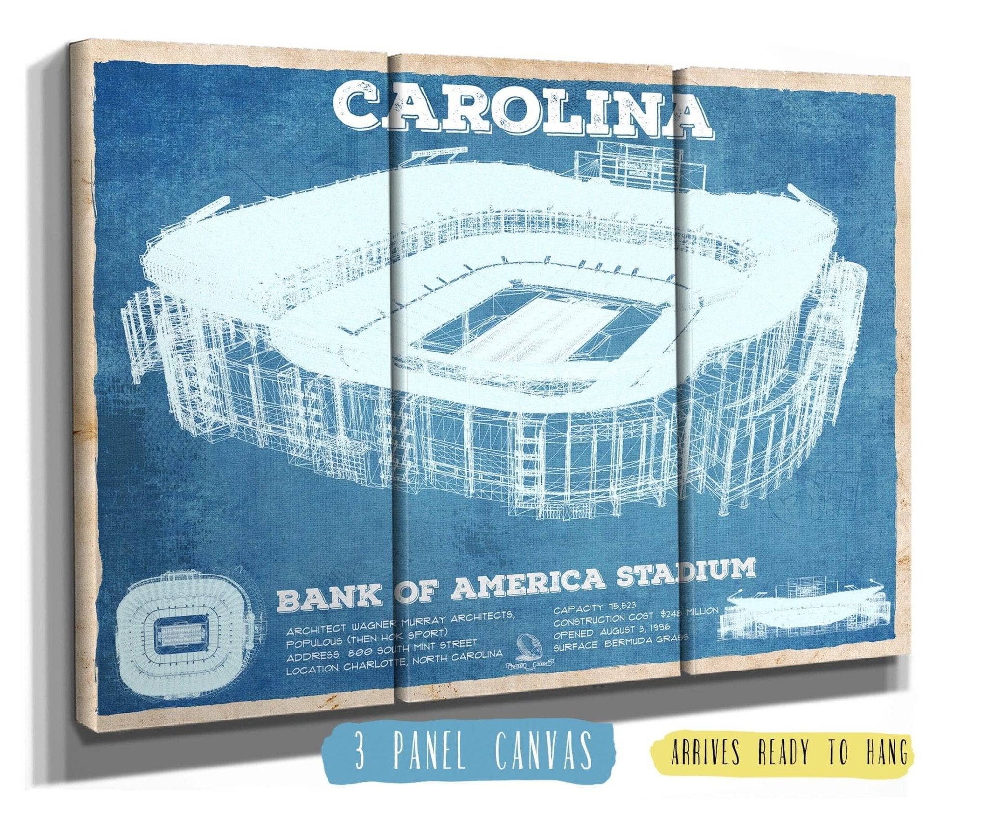 Cutler West Pro Football Collection 48" x 32" / 3 Panel Canvas Wrap Carolina Panthers Stadium Art - Bank of America - Vintage Football Print 649455789-TOP