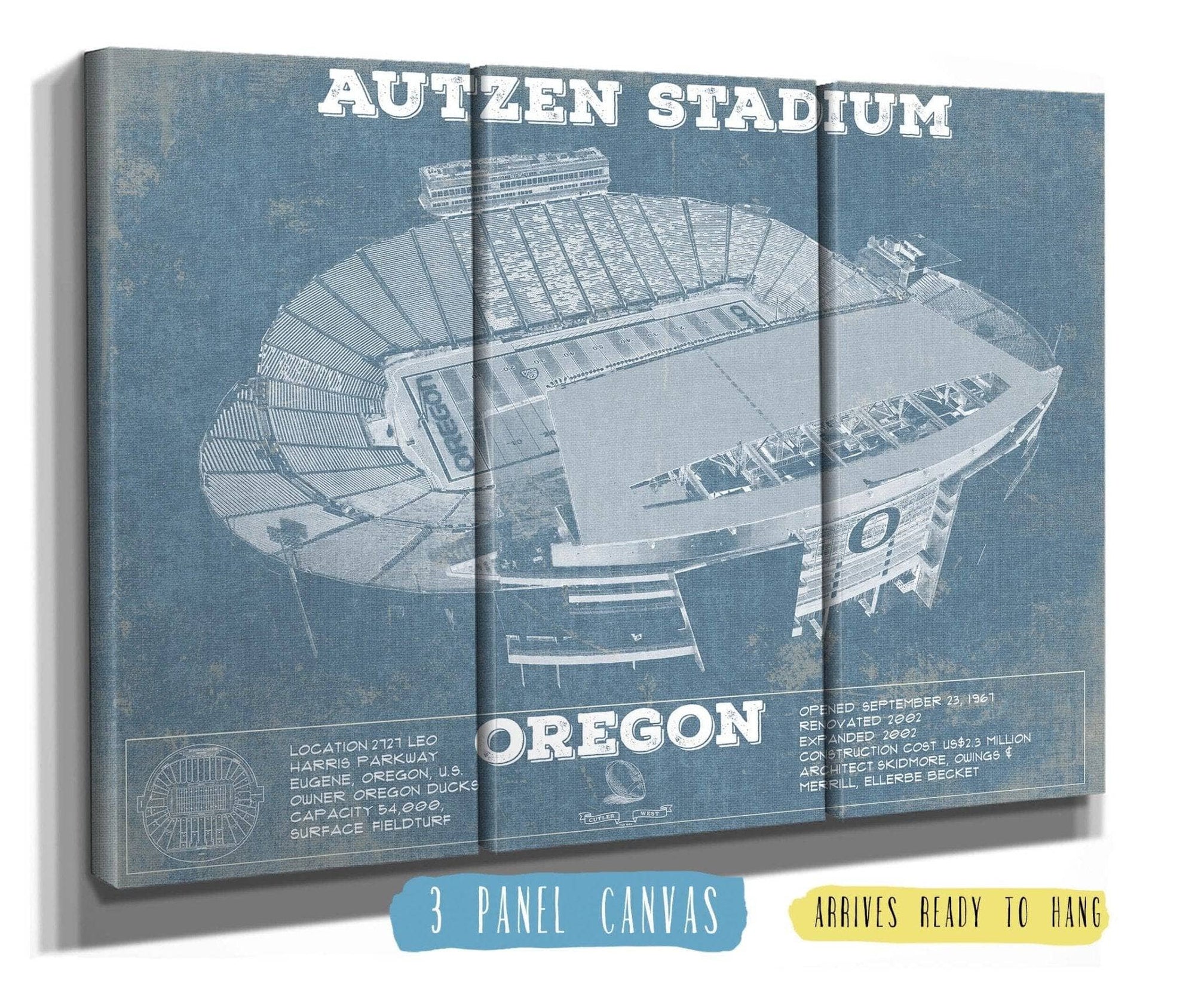 Cutler West College Football Collection 48" x 32" / 3 Panel Canvas Wrap Vintage Autzen Stadium - Oregon Ducks Football Print 704763872-48"-x-32"35851