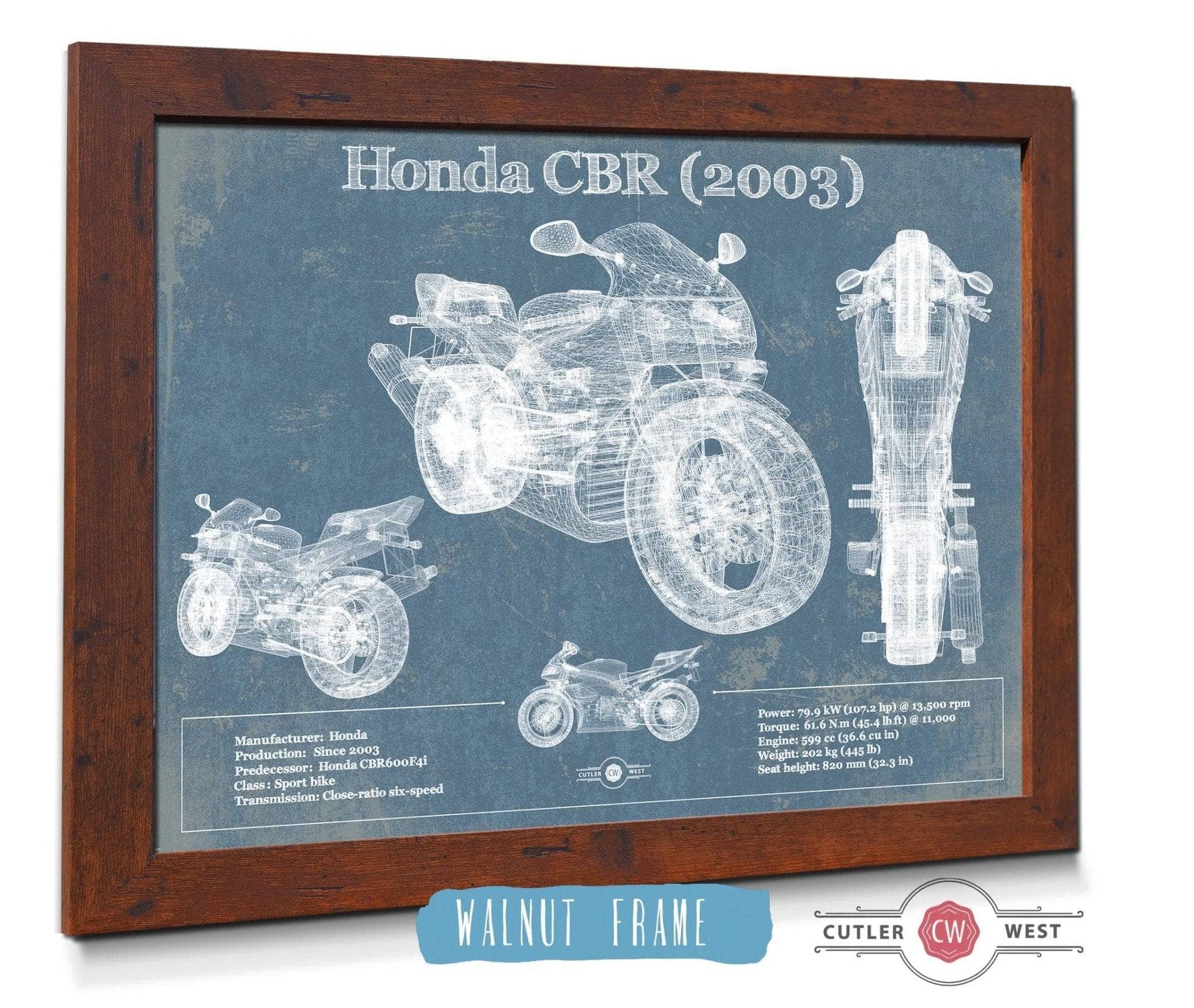 Cutler West Vehicle Collection Honda CBR660RR 2003 Blueprint Motorcycle Patent Print