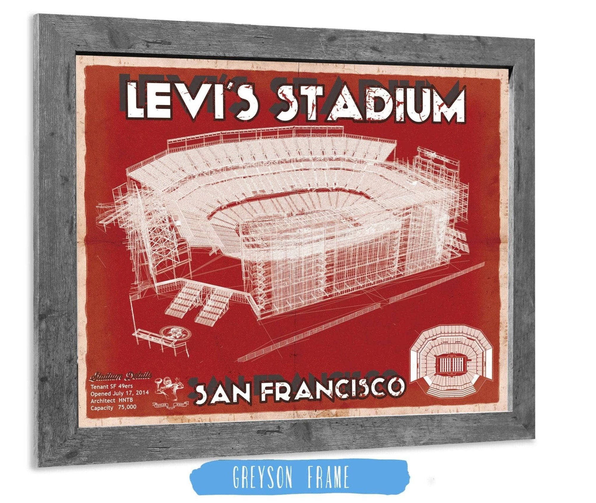 Cutler West Pro Football Collection 14" x 11" / Greyson Frame San Francisco 49ers - Levi's Stadium Seating Chart - Vintage Football Print 698227176-TOP