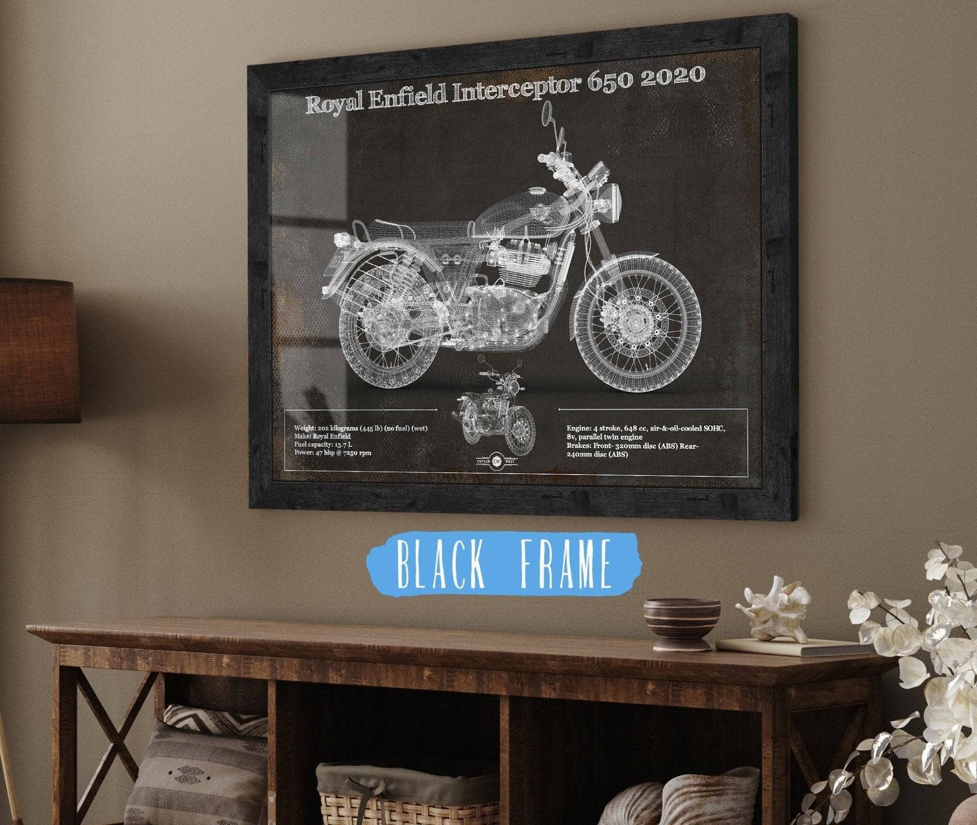 Cutler West 14" x 11" / Black Frame Royal Enfield Interceptor 650 2020 Blueprint Motorcycle Patent Print 845000206_26447