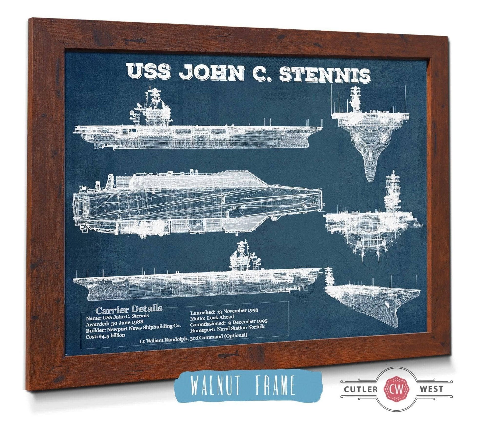 Cutler West Naval Military USS John C Stennis (CVN-74) Aircraft Carrier Blueprint Original Military Wall Art - Customizable
