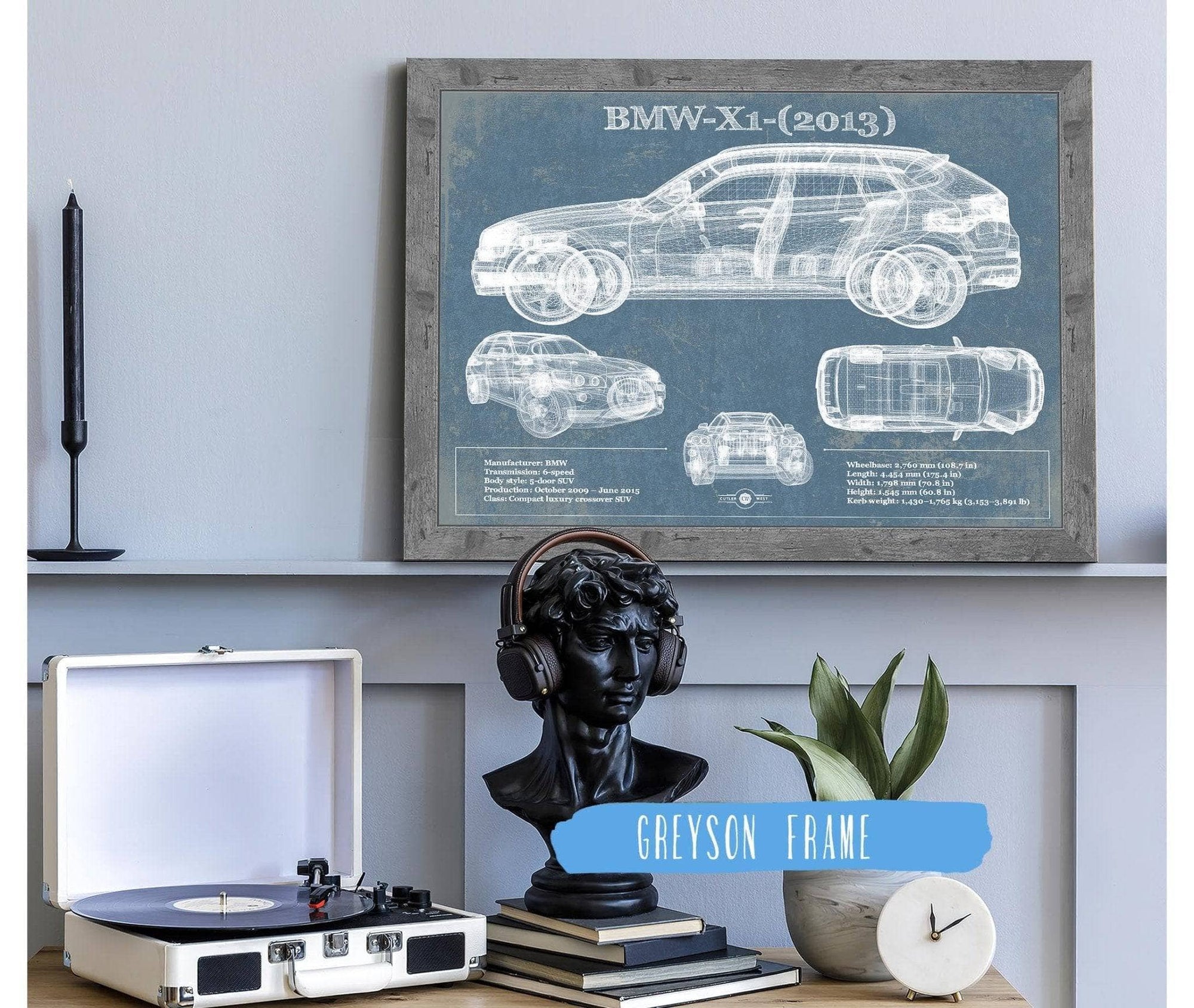 Cutler West Vehicle Collection 20" x 16" / Greyson Frame BMW X1 (2013) Vintage Blueprint Auto Print 833110087_49151