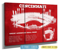 Cutler West Baseball Collection 48" x 32" / 3 Panel Canvas Wrap Great American Ballpark - Vintage Cincinnati Reds Baseball Print 694504919_63174