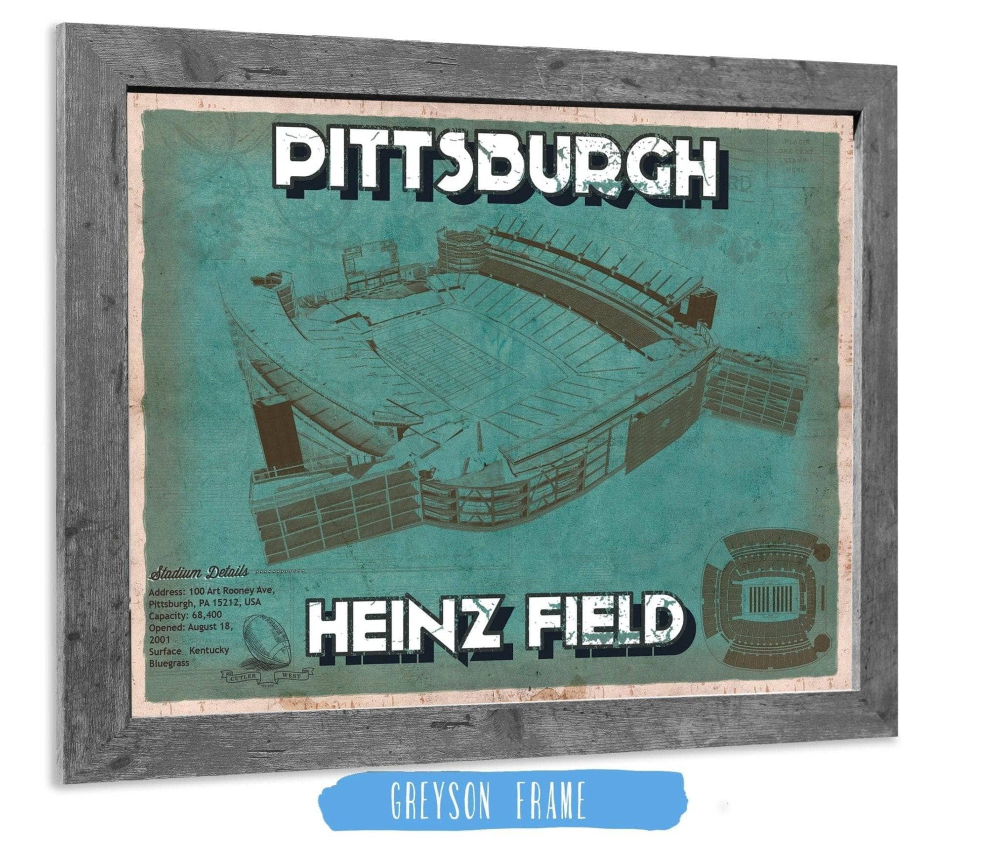 Cutler West Pro Football Collection 14" x 11" / Greyson Frame Pittsburgh Steelers Stadium Art Team Color- Heinz Field - Vintage Football Print 235353075