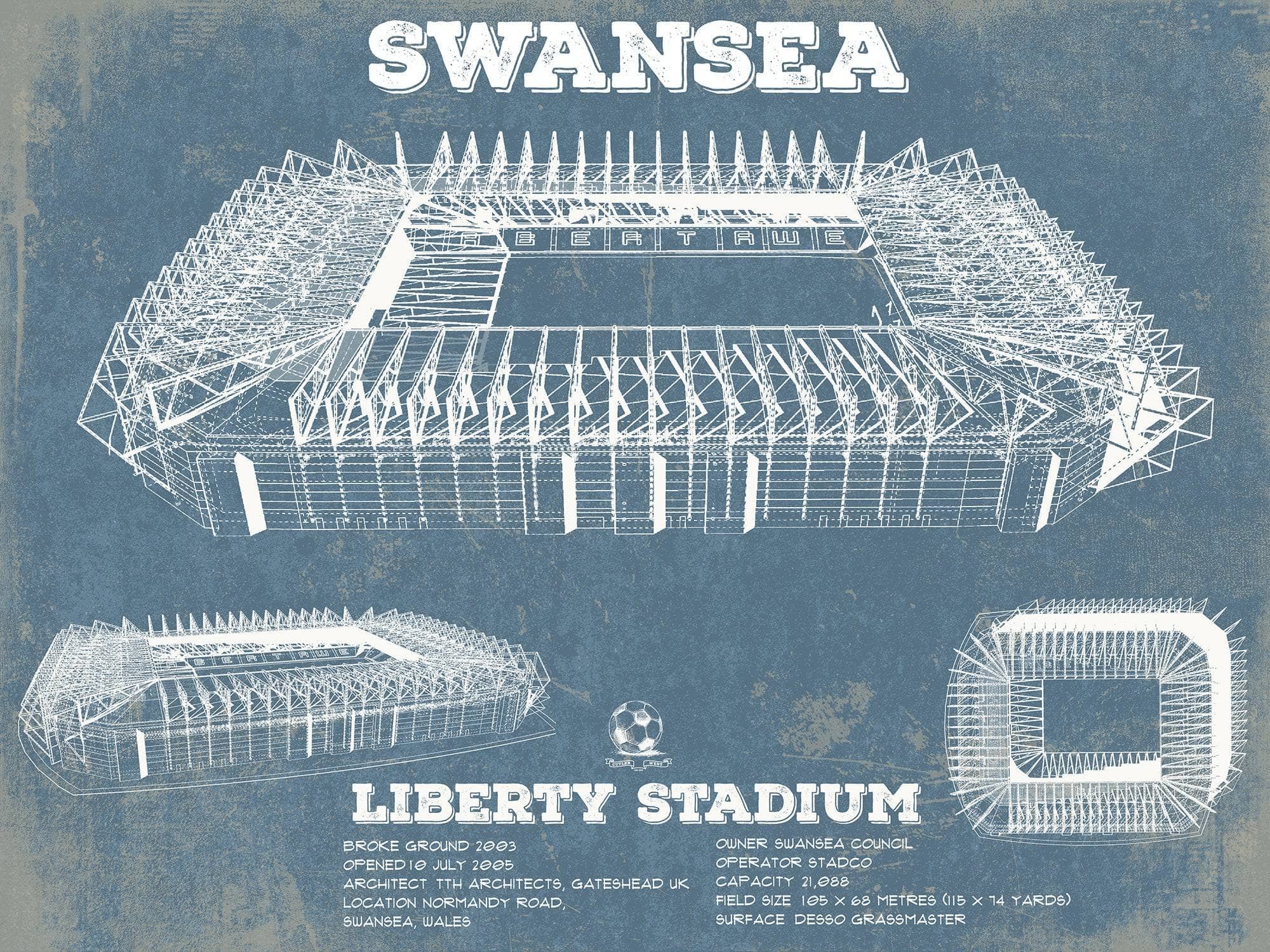 Cutler West Soccer Collection 14" x 11" / Unframed Swansea City Football Club- Liberty Stadium Soccer Print 730702222_74847