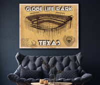 Cutler West Baseball Collection Texas Rangers - Globe Life Park Vintage Stadium Baseball Print
