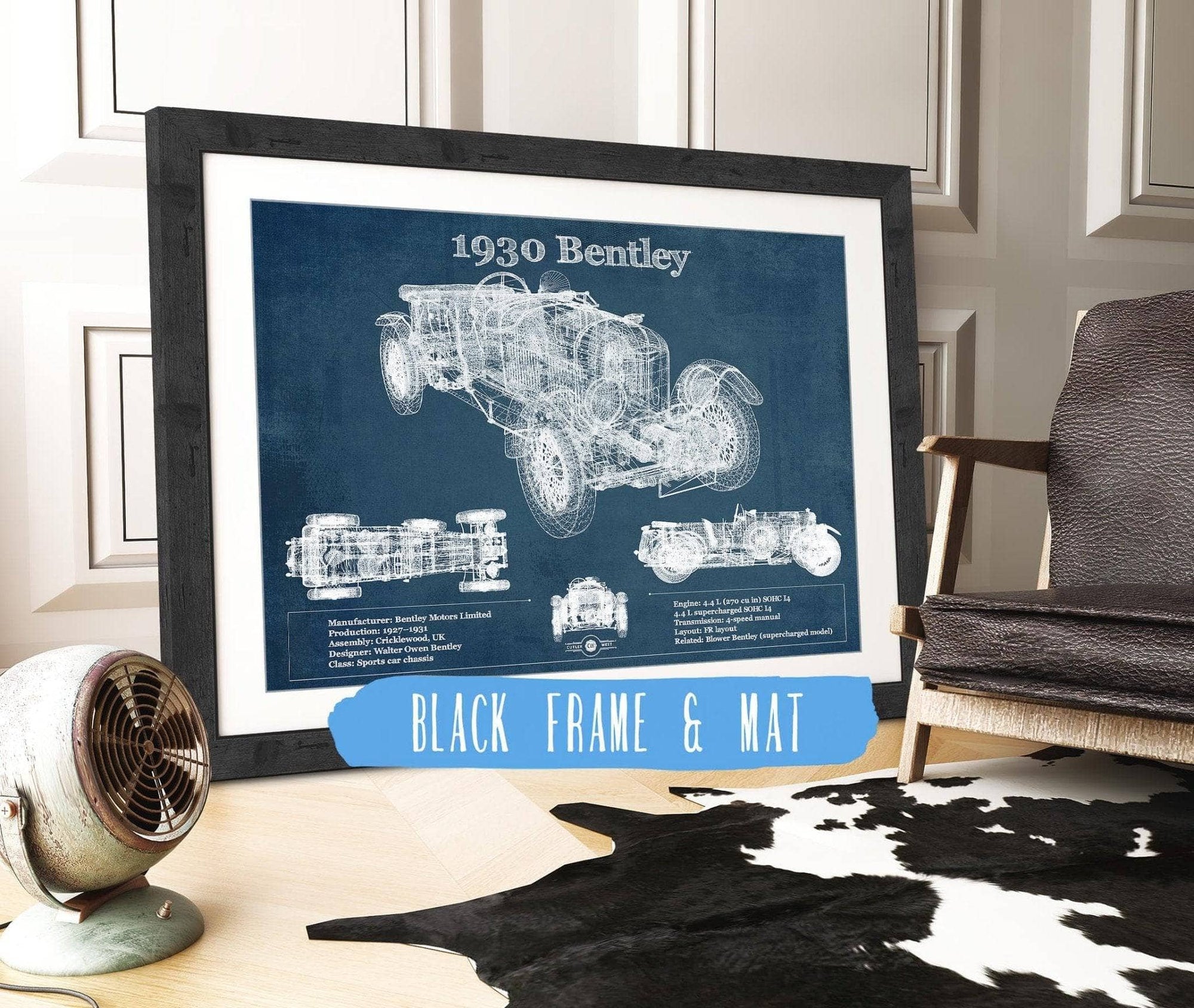 Cutler West Vehicle Collection 1930 Bentley Vintage Blueprint Auto Print