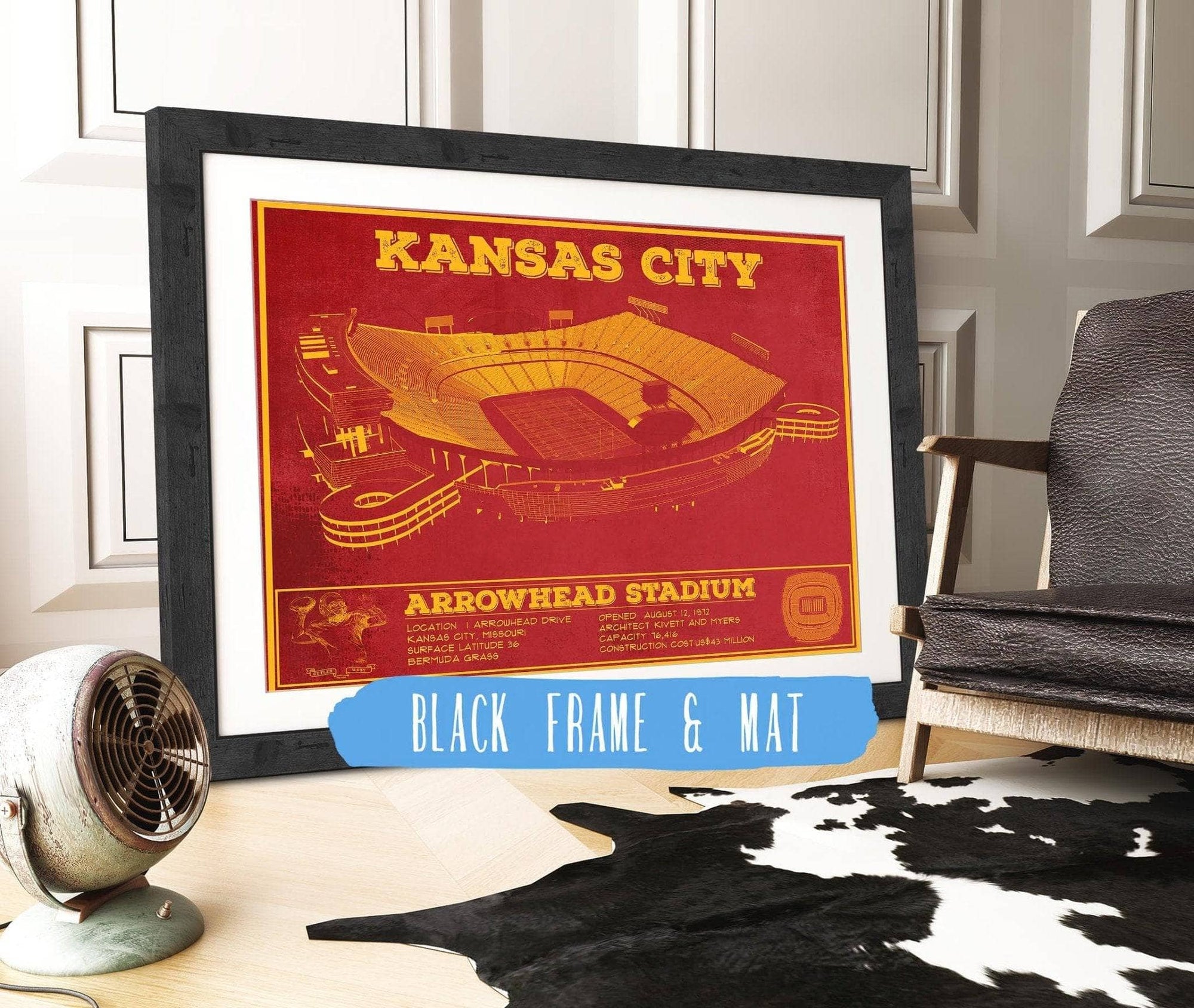 Cutler West Pro Football Collection 14" x 11" / Black Frame & Mat Kansas City Chiefs Arrowhead Stadium Vintage Football Print 720500669-TOP