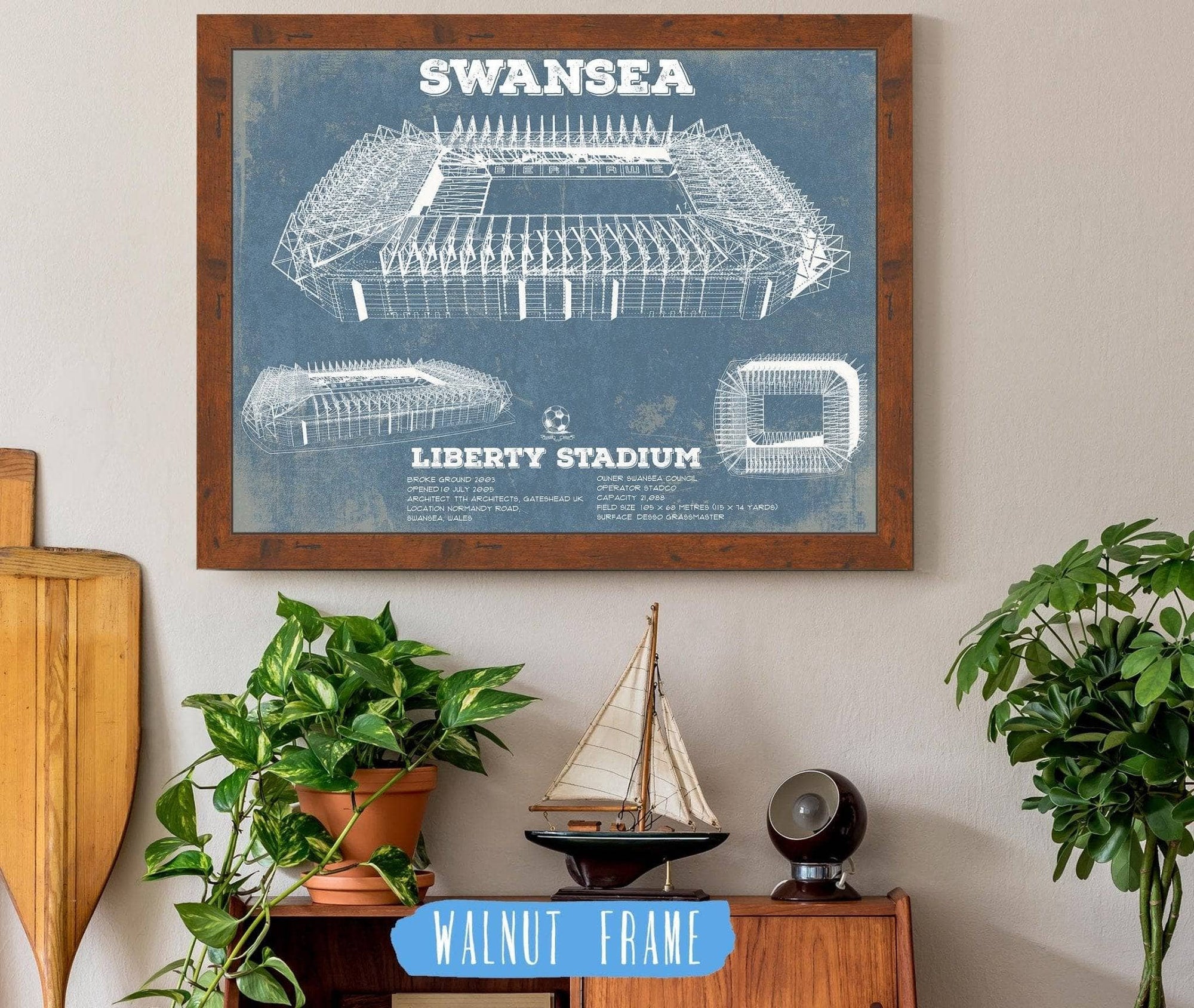 Cutler West Soccer Collection 14" x 11" / Walnut Frame Swansea City Football Club- Liberty Stadium Soccer Print 730702222_74850