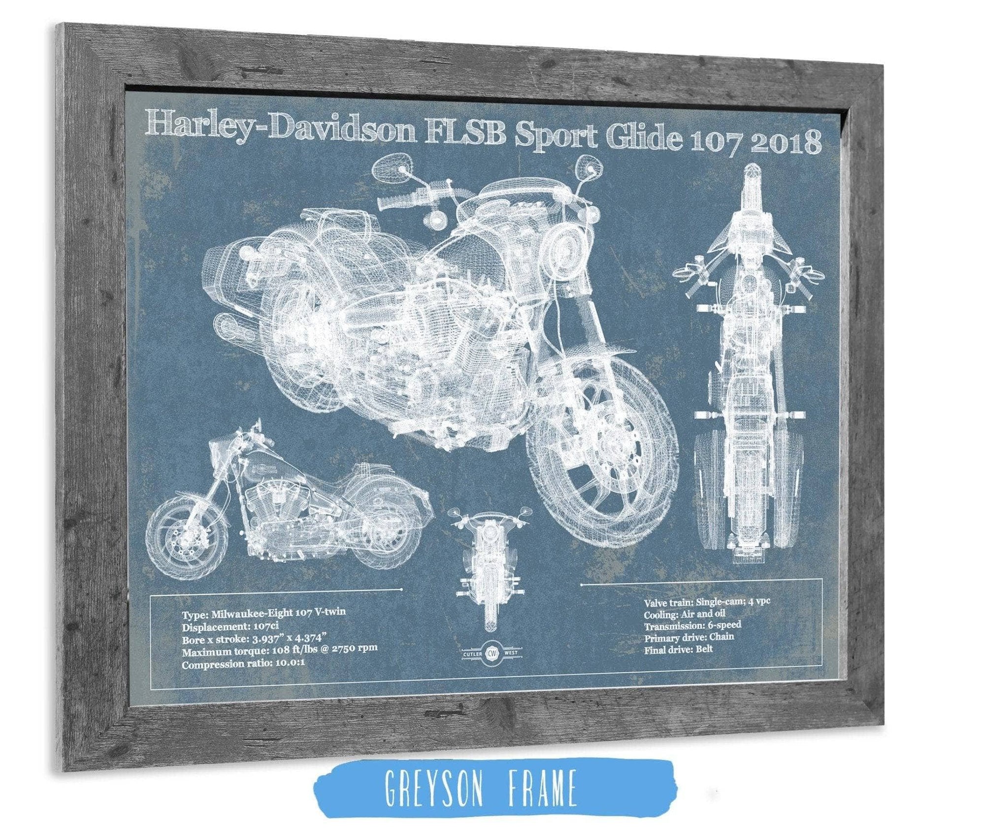 Cutler West Harley-Davidson FLSB Sport Glide 107 2018 Blueprint Motorcycle Patent Print