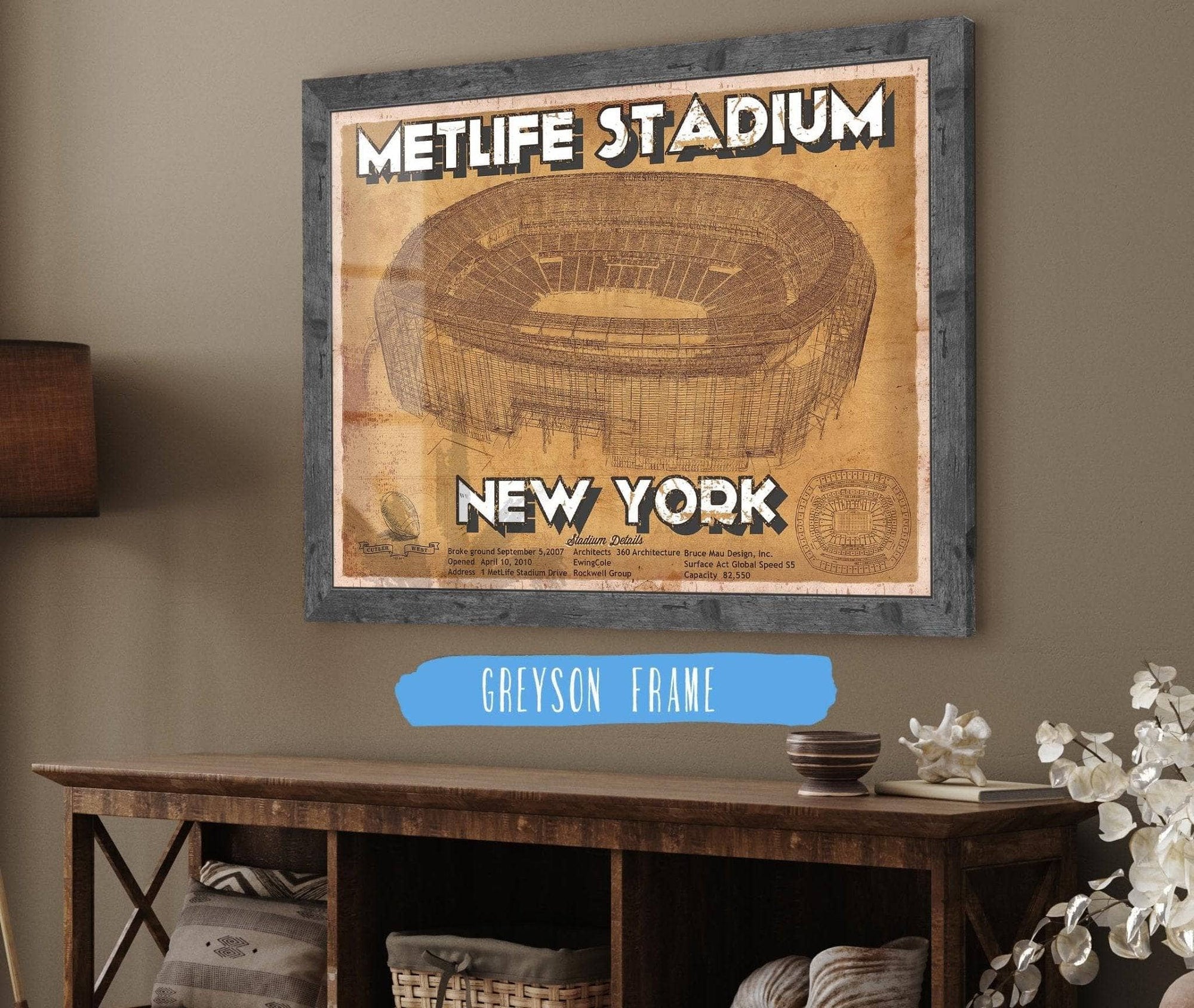 Cutler West Baseball Collection 14" x 11" / Greyson Frame MetLife Stadium Vintage New York - Vintage Football Print 680655172_74260
