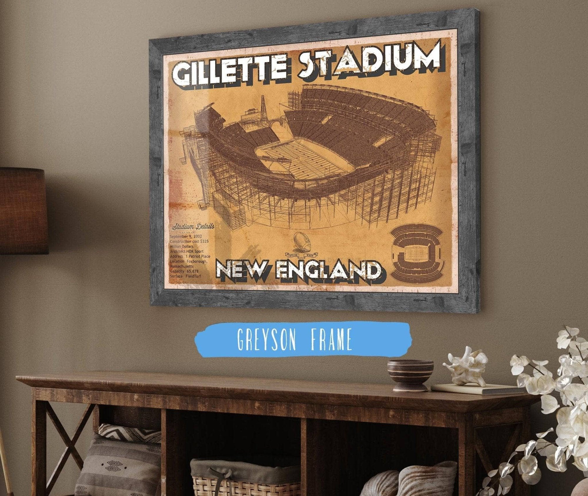 Cutler West Pro Football Collection 14" x 11" / Greyson Frame Vintage New England Patriots Gillette Stadium Wall Art 717505847-14"-x-11"66471