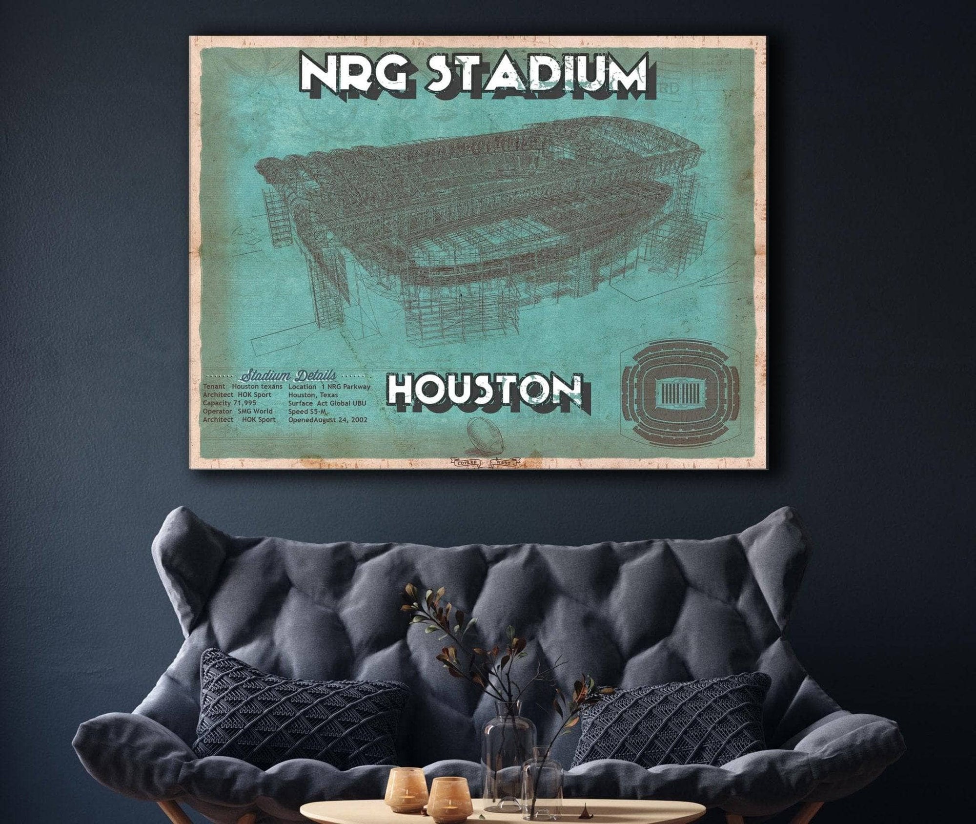 Cutler West Pro Football Collection Houston Texans NRG Stadium Vintage Football Print