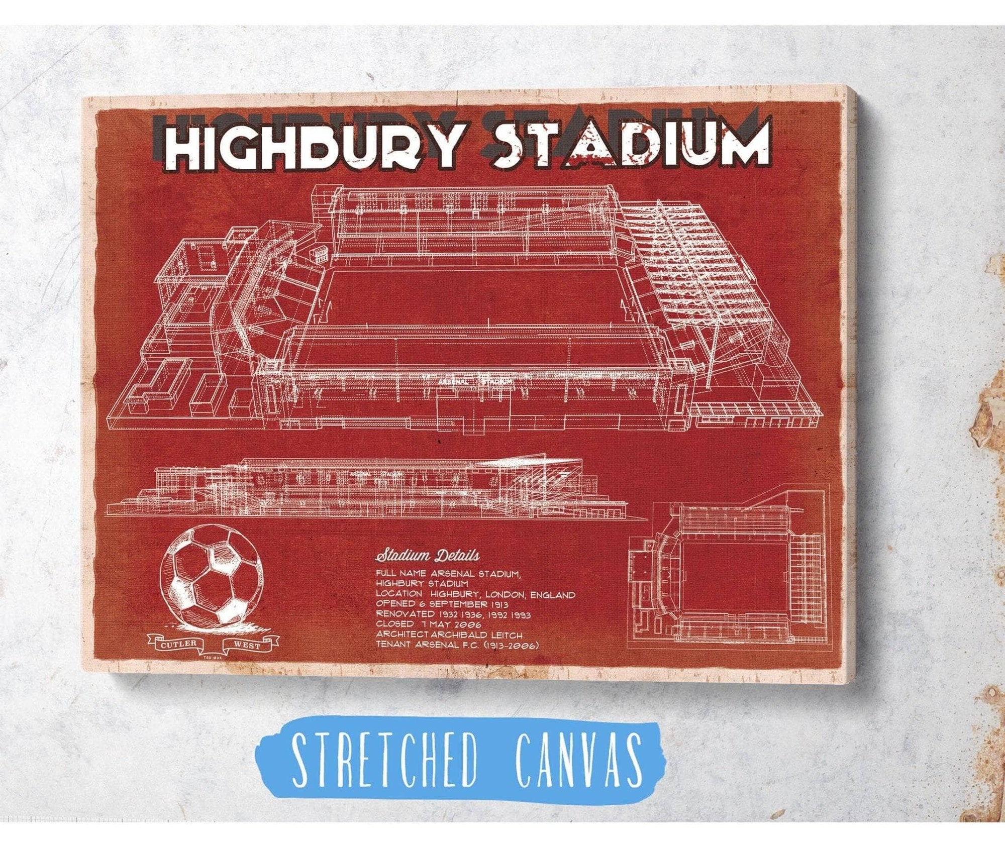 Cutler West Soccer Collection Arsenal Football Club - Vintage Highbury Stadium Soccer Print