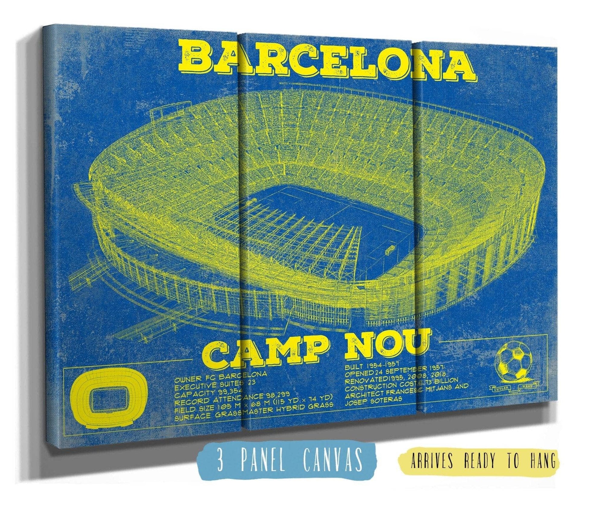 Cutler West Soccer Collection 48" x 32" / 3 Panel Canvas Wrap Vintage FC Barcelona Camp Nou Team Color Stadium Soccer Print 756660371-48"-x-32"44959