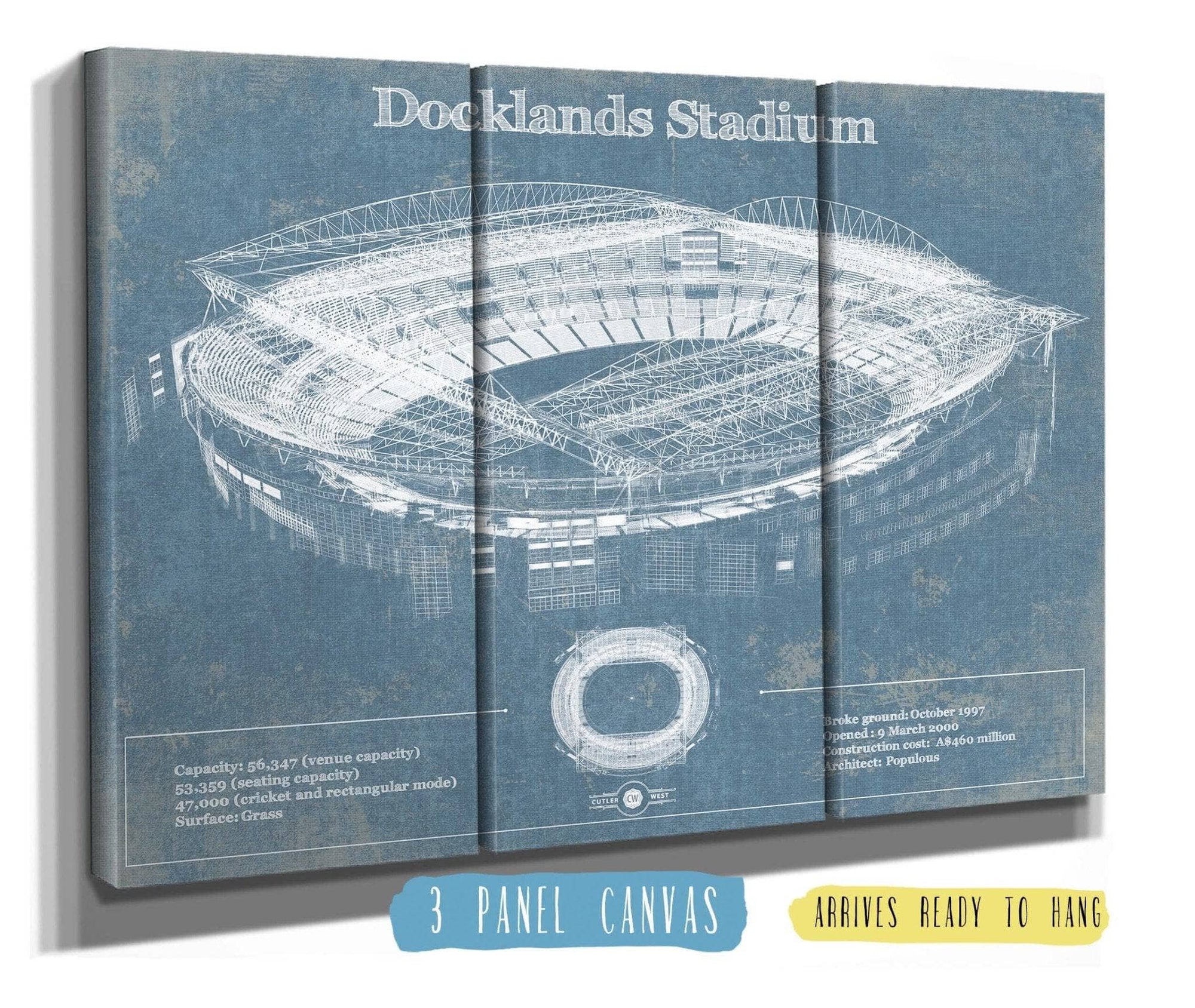 Cutler West Docklands Stadium (Marvel Stadium) Vintage Australian Football AFL Stadium Print