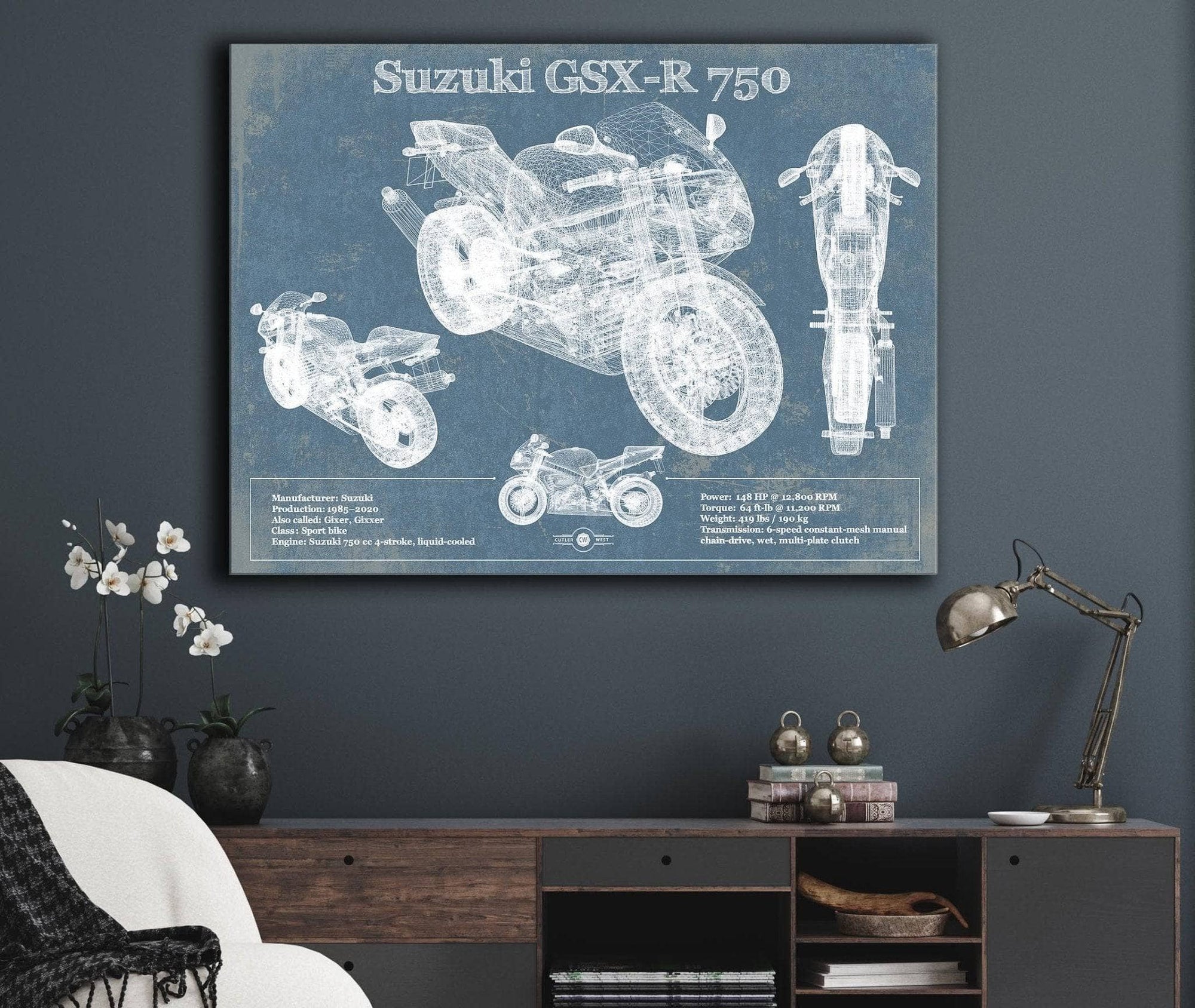Cutler West Suzuki GSX R750 Blueprint Motorcycle Patent Print