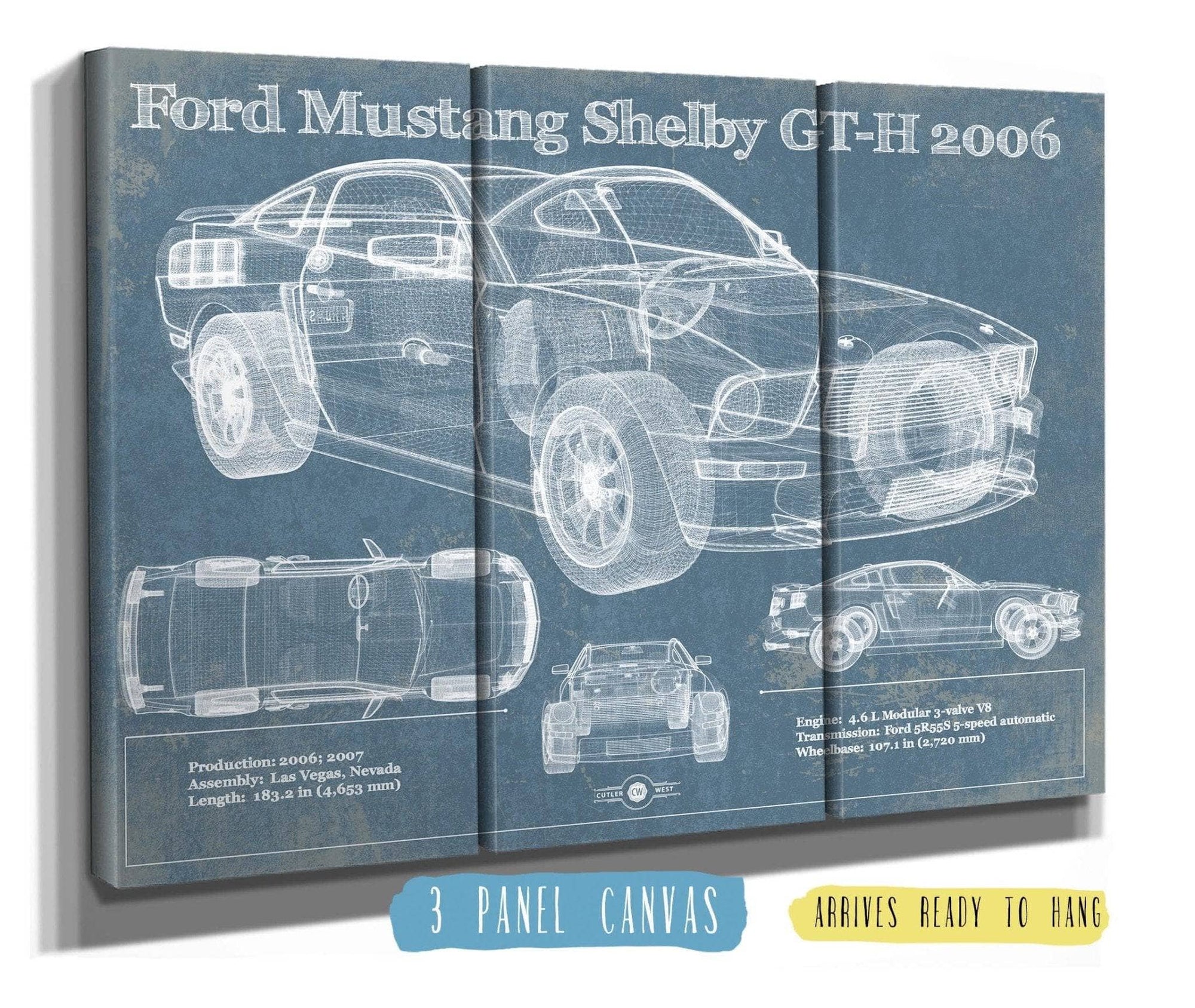 Cutler West Ford Collection 48" x 32" / 3 Panel Canvas Wrap Ford Mustang Shelby GT-H 2006 Original Blueprint Art 923598517_13240