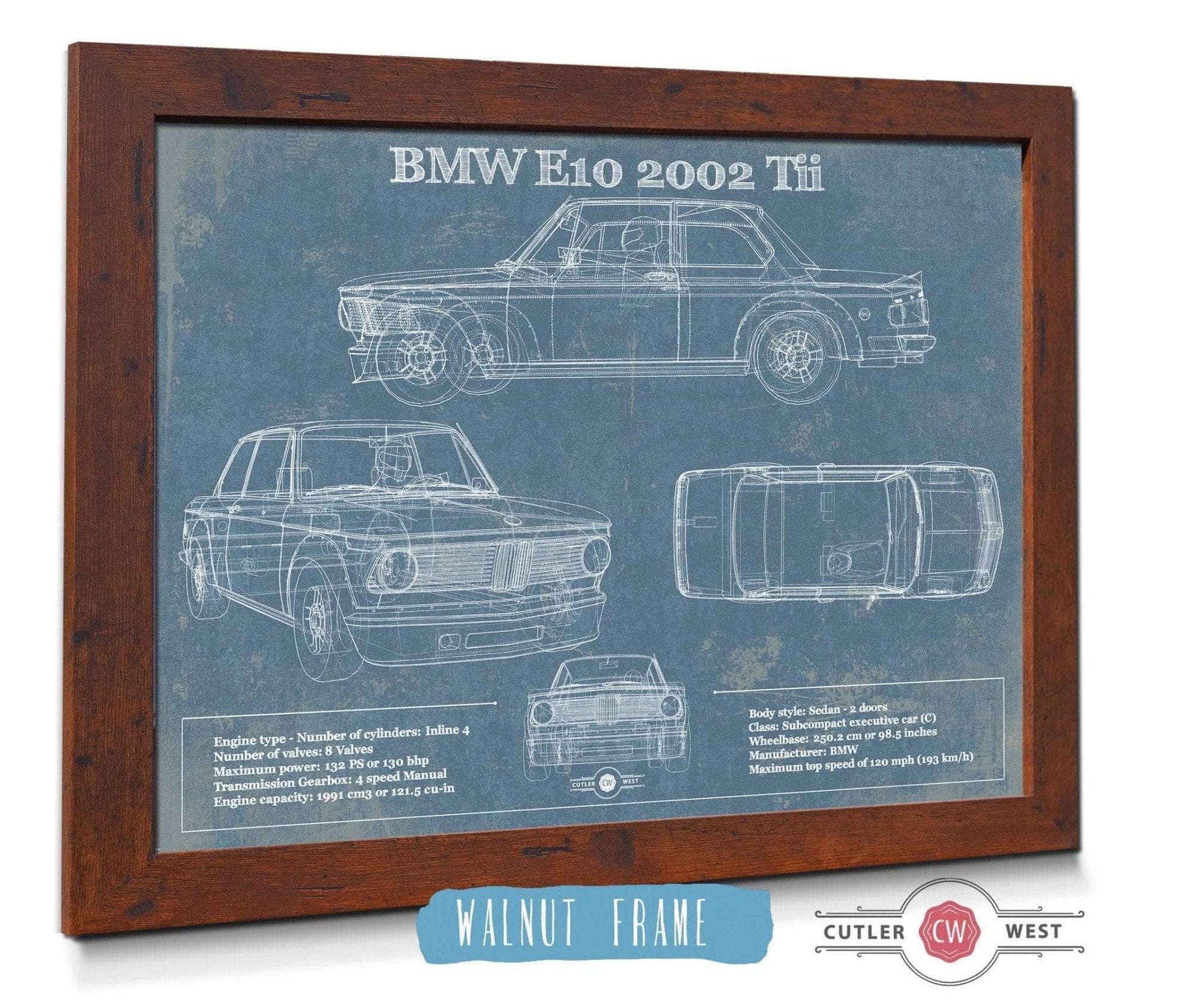 Cutler West Vehicle Collection BMW E10 2002 Tii Blueprint Vintage Auto Print