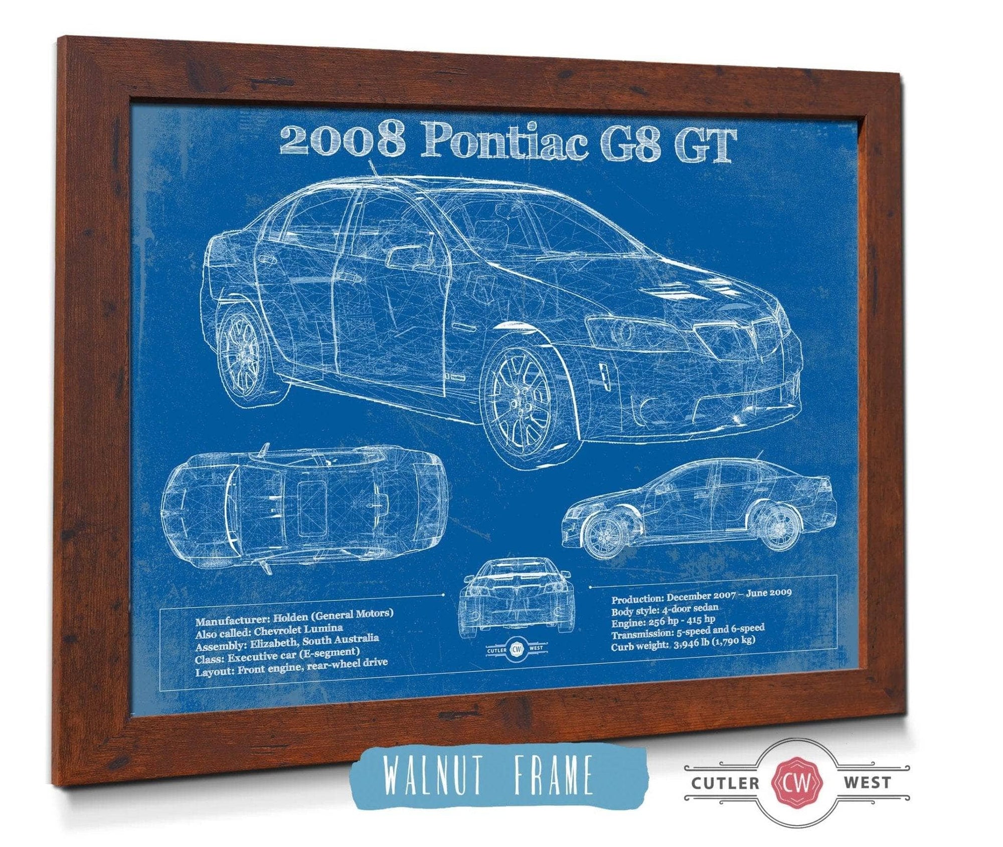 Cutler West Vehicle Collection 2008 Pontiac G8 GT Blueprint Vintage Auto Print