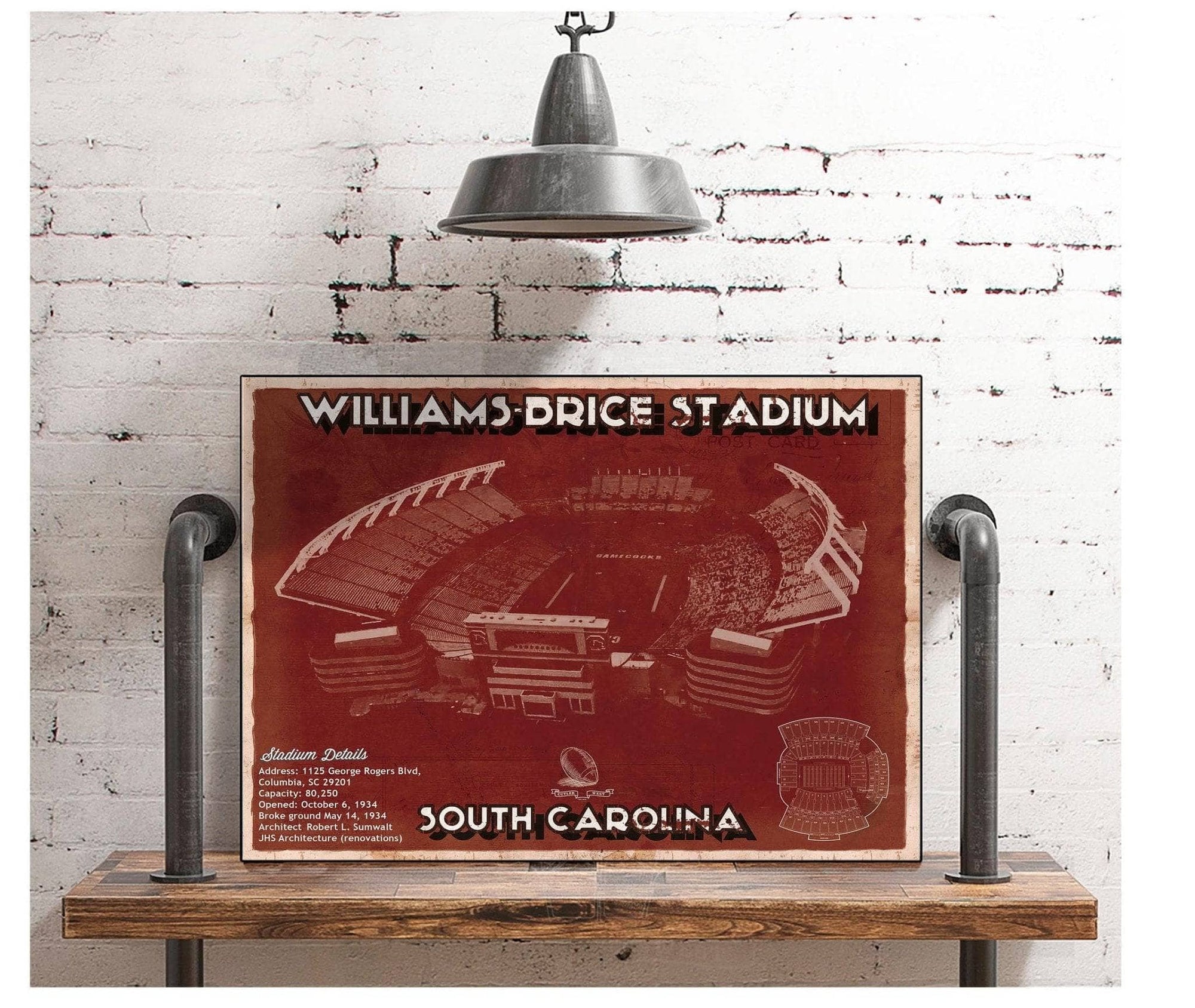Cutler West Williams-Brice Stadium Art - South Carolina Gamecocks Vintage Blueprint Art Chart