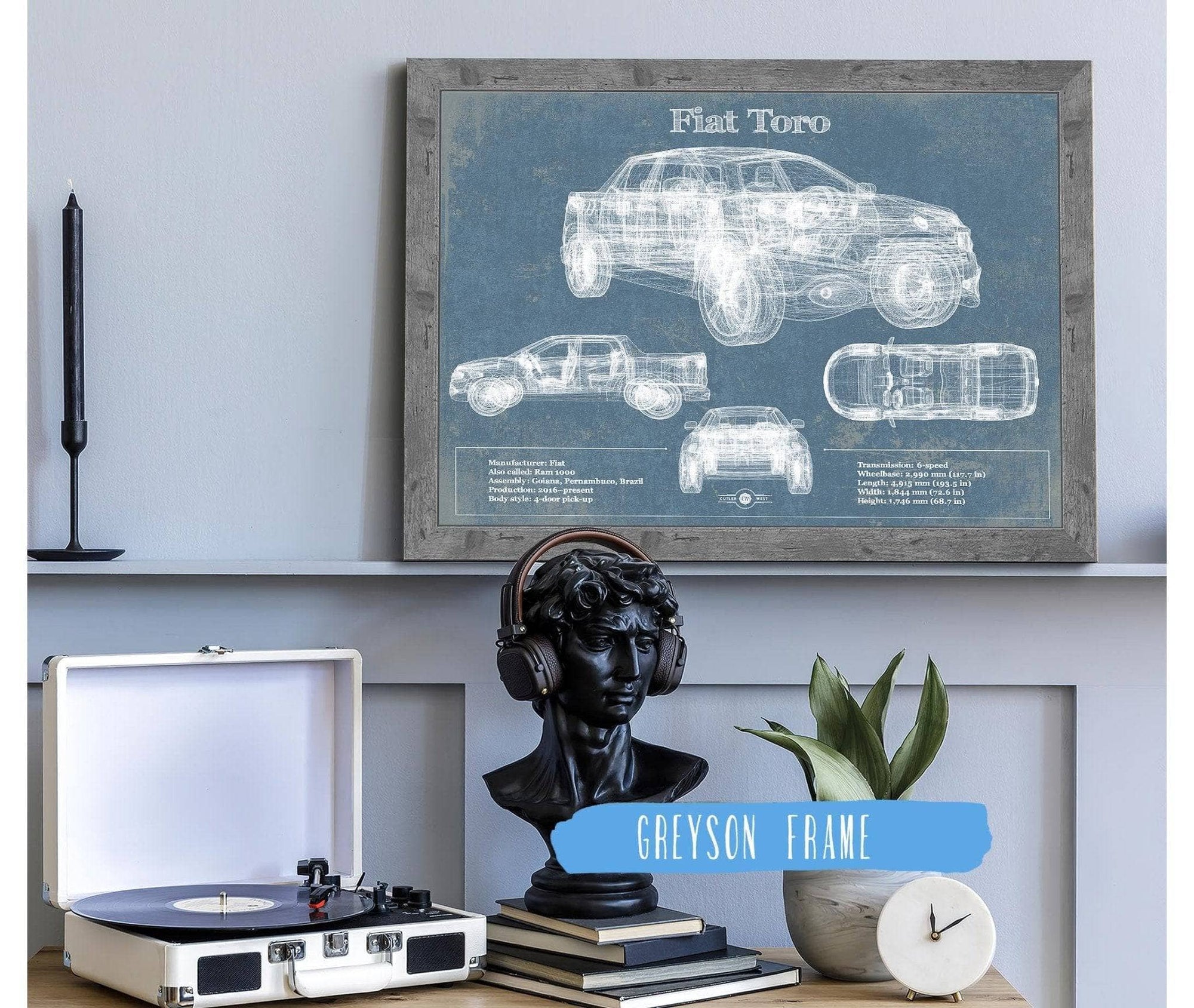 Cutler West Vehicle Collection Fiat Toro Vintage Blueprint Auto Print