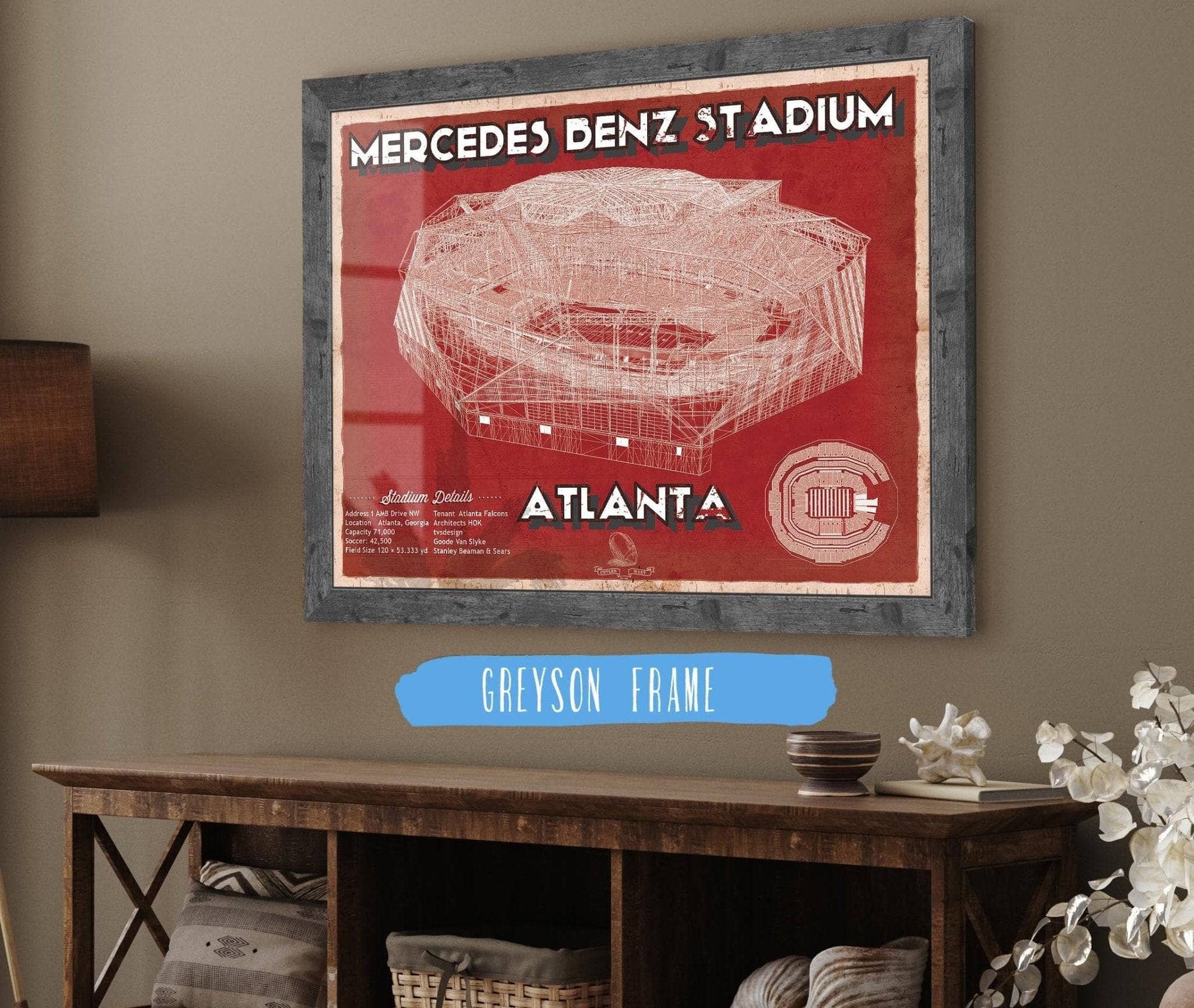 Cutler West Pro Football Collection 14" x 11" / Greyson Frame Atlanta Falcons - Mercedes-Benz Stadium NFL Team Print 717691625_74458