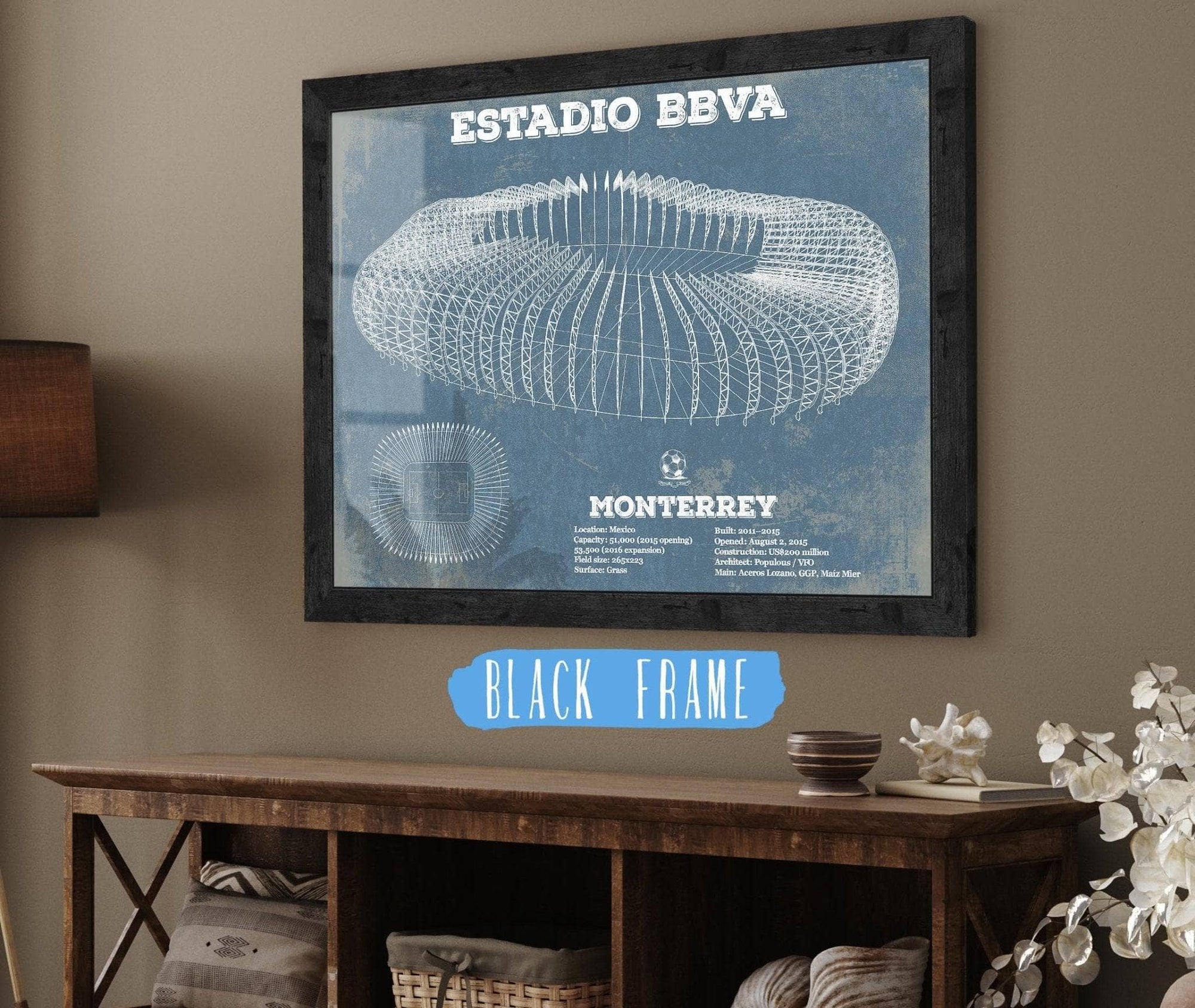 Cutler West Soccer Collection 14" x 11" / Black Frame Monterrey Vintage Estadio BBVA Soccer Print 833110141_57582