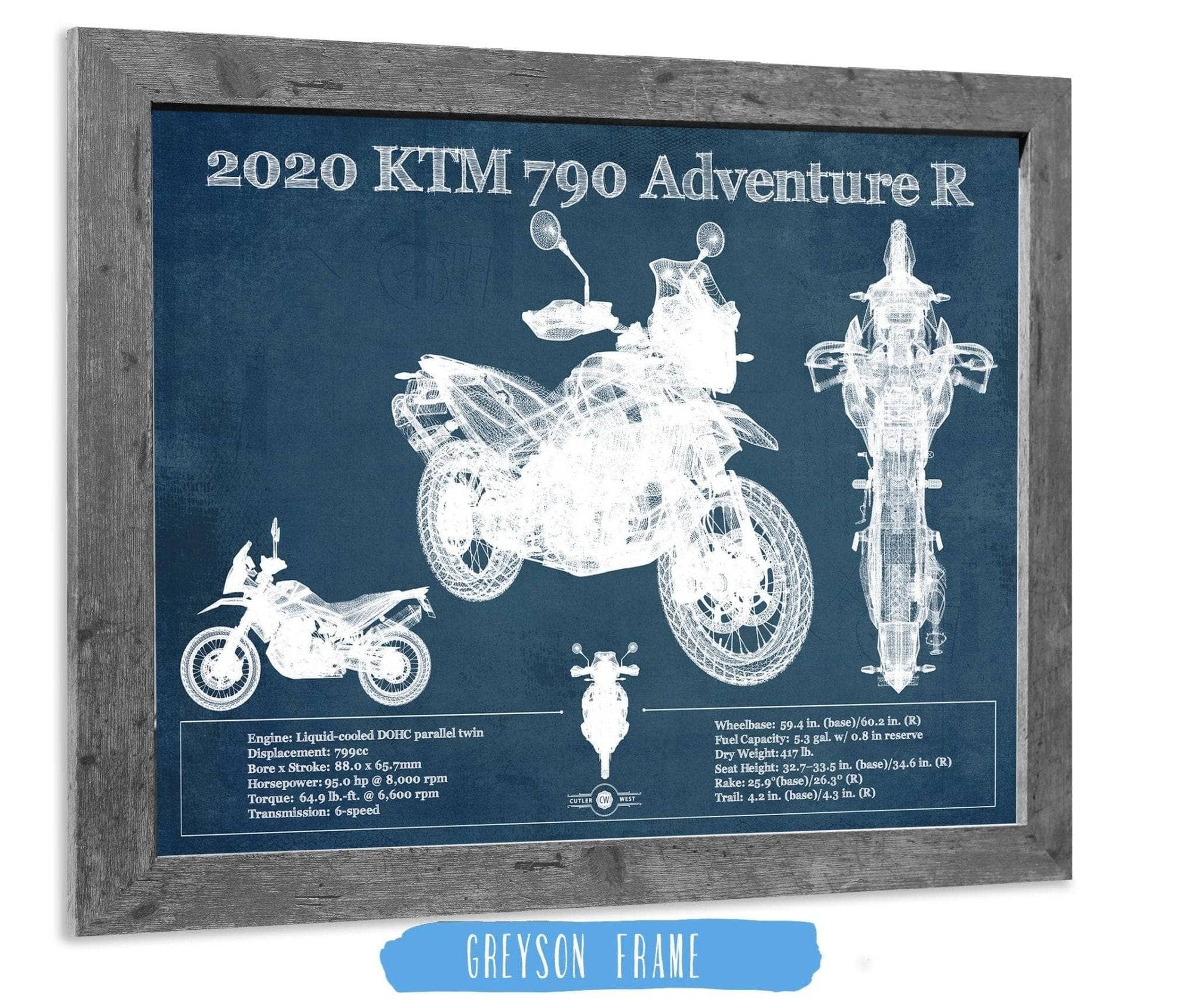Cutler West Vehicle Collection 2020 Ktm 790 Adventure R Vintage Blueprint Auto Print