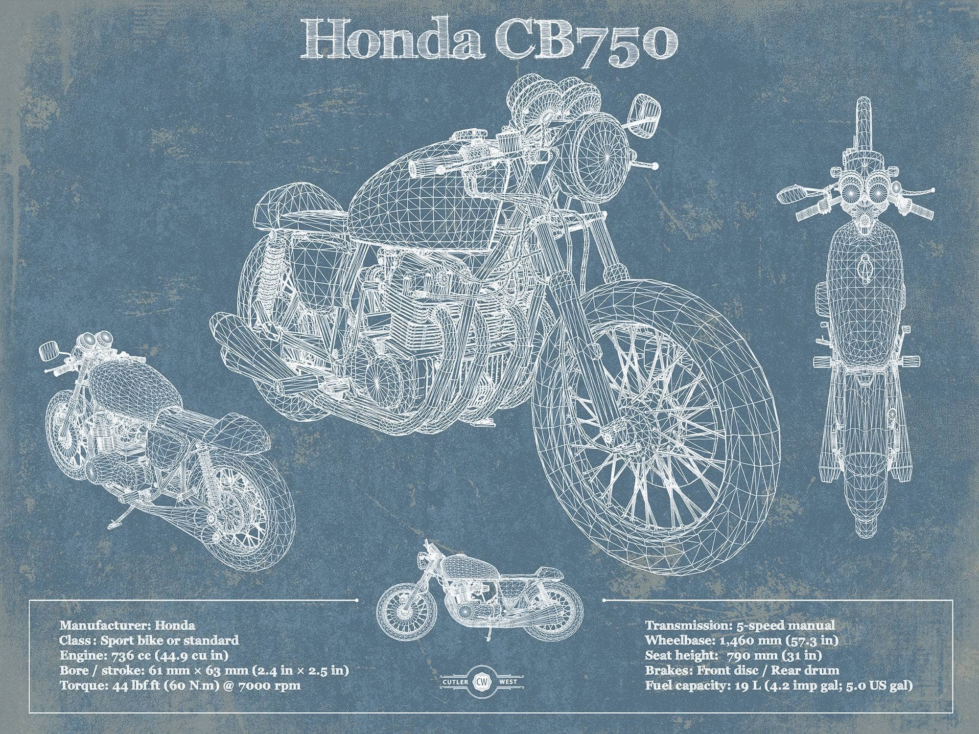 Cutler West 14" x 11" / Unframed Honda CB750 Motorcycle Patent Print 833110082_21430