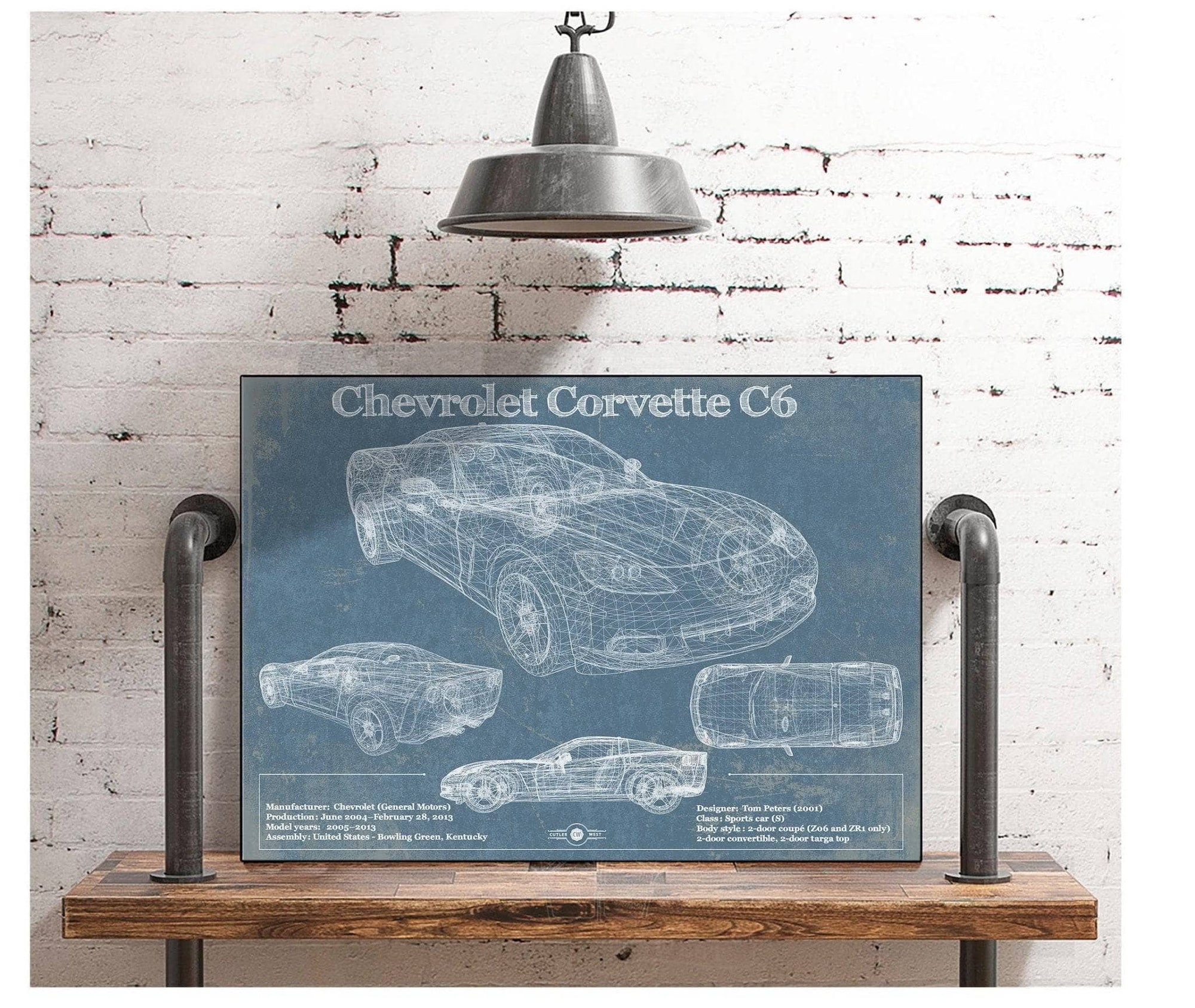 Cutler West Chevrolet Collection Chevy Corvette C6 Vintage Blueprint Auto Print