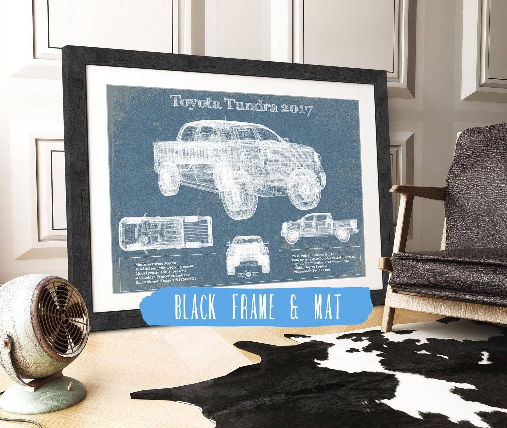 Cutler West Toyota Collection 14" x 11" / Black Frame & Mat Toyota Tundra 2017 Vintage Blueprint Auto Print 845000301_7389