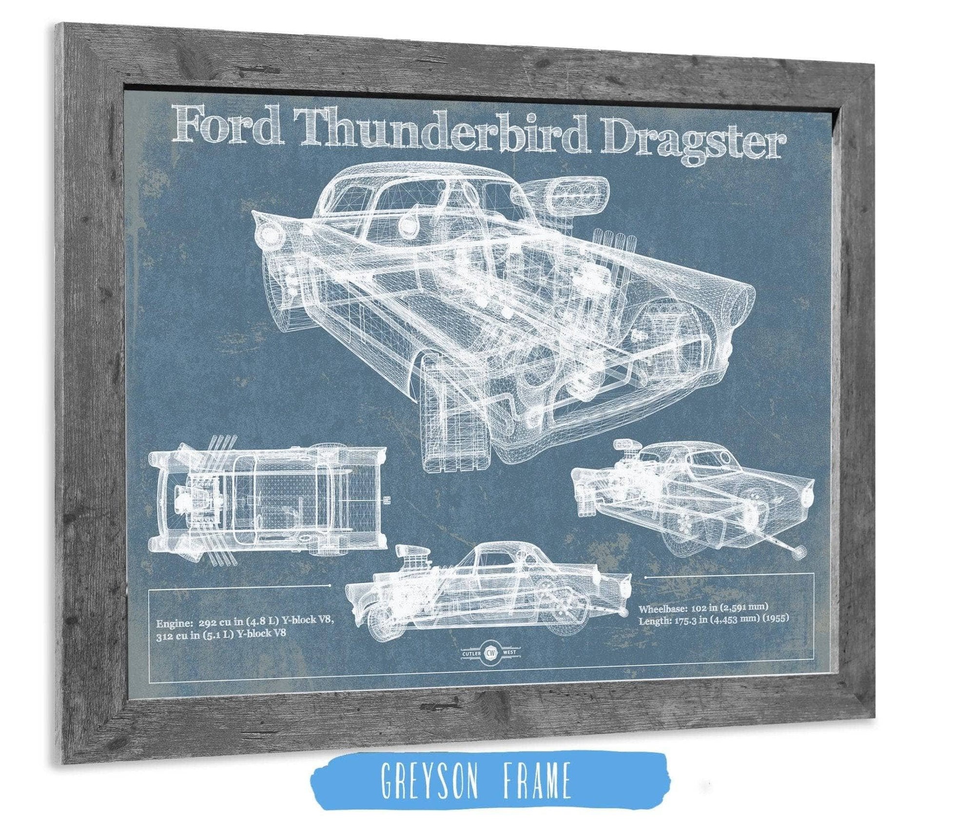 Cutler West Ford Collection Ford Thunderbird Dragster Blueprint Vintage Auto Print