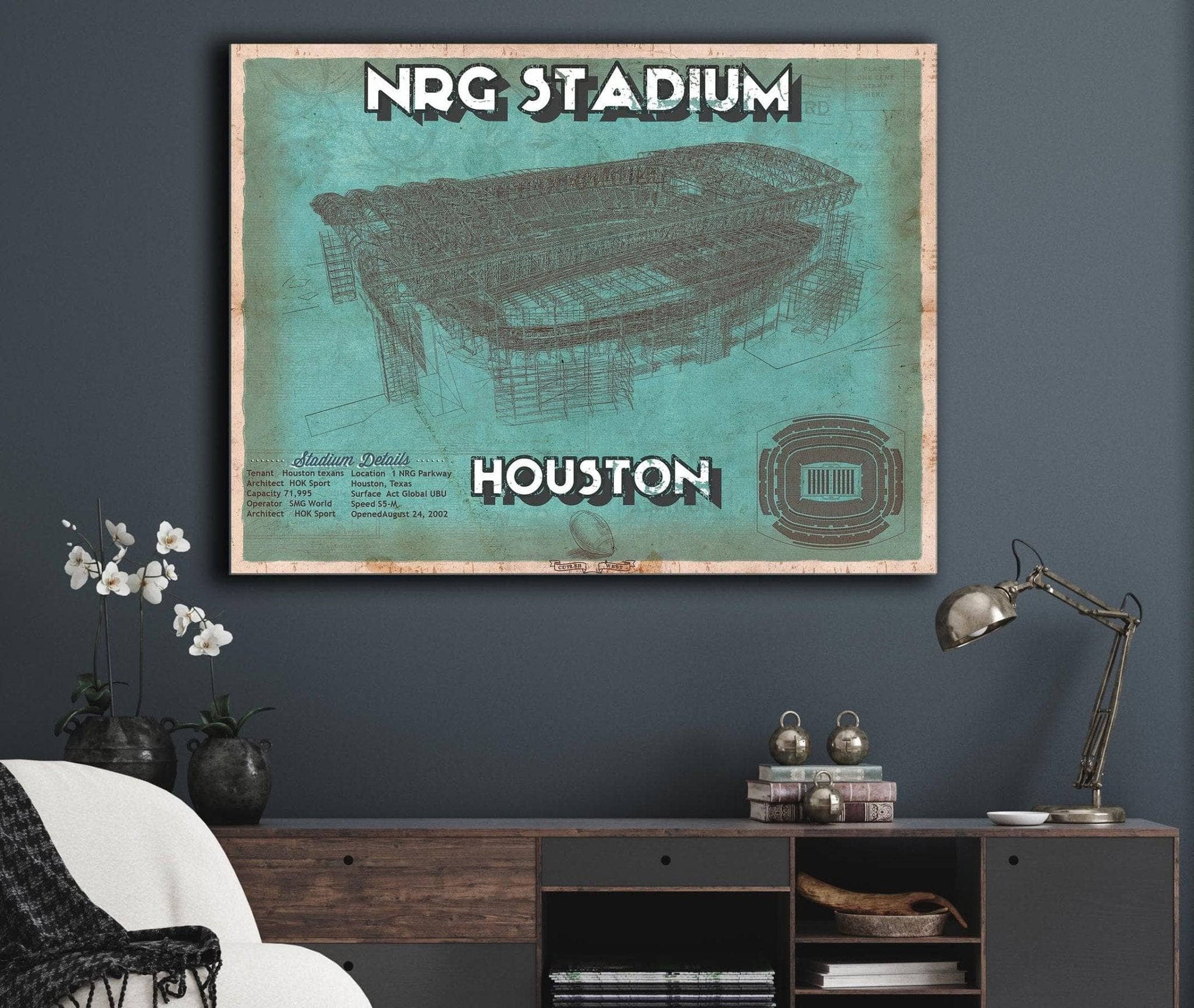 Cutler West Pro Football Collection Houston Texans NRG Stadium Vintage Football Print