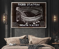 Cutler West College Football Collection Tiger Stadium Art - LSU Tigers Vintage Stadium & Blueprint Art Print