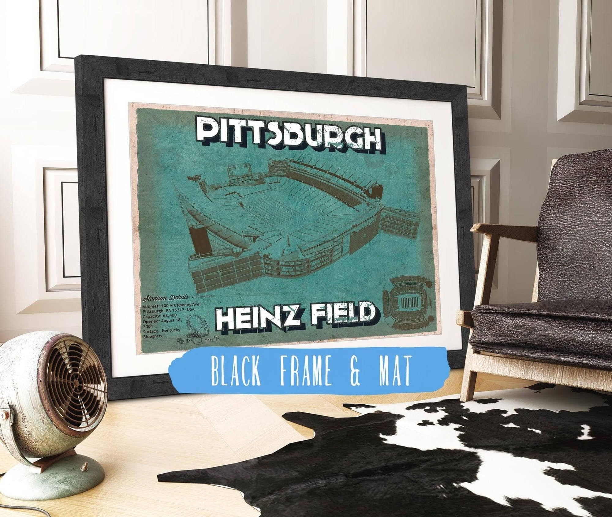 Cutler West Pro Football Collection 14" x 11" / Black Frame & Mat Pittsburgh Steelers Stadium Art Team Color- Heinz Field - Vintage Football Print 235353075