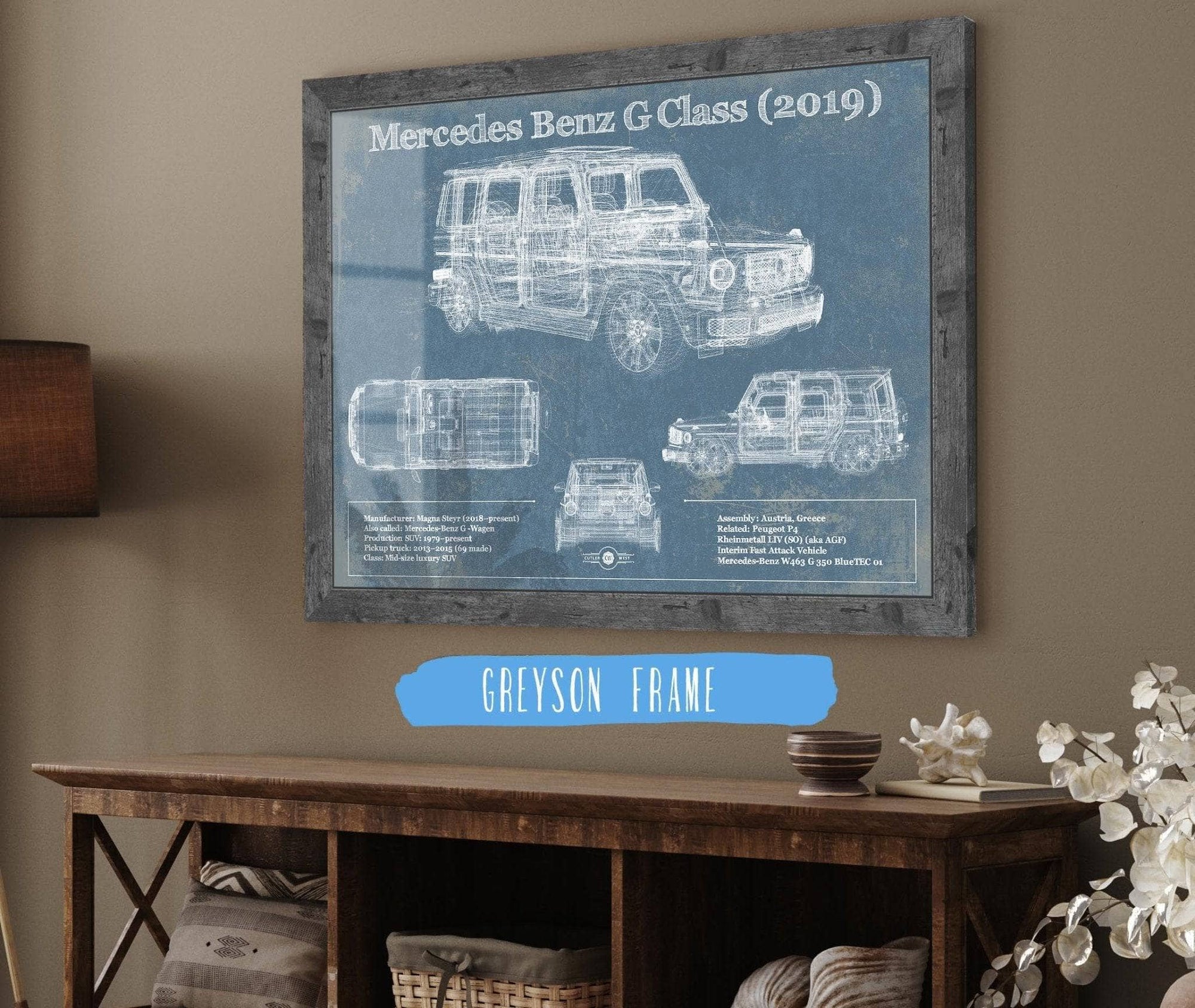 Cutler West Mercedes Benz Collection 14" x 11" / Greyson Frame Mercedes-Benz G-Class (2019) Vintage Blueprint Auto Print 845000200_72612