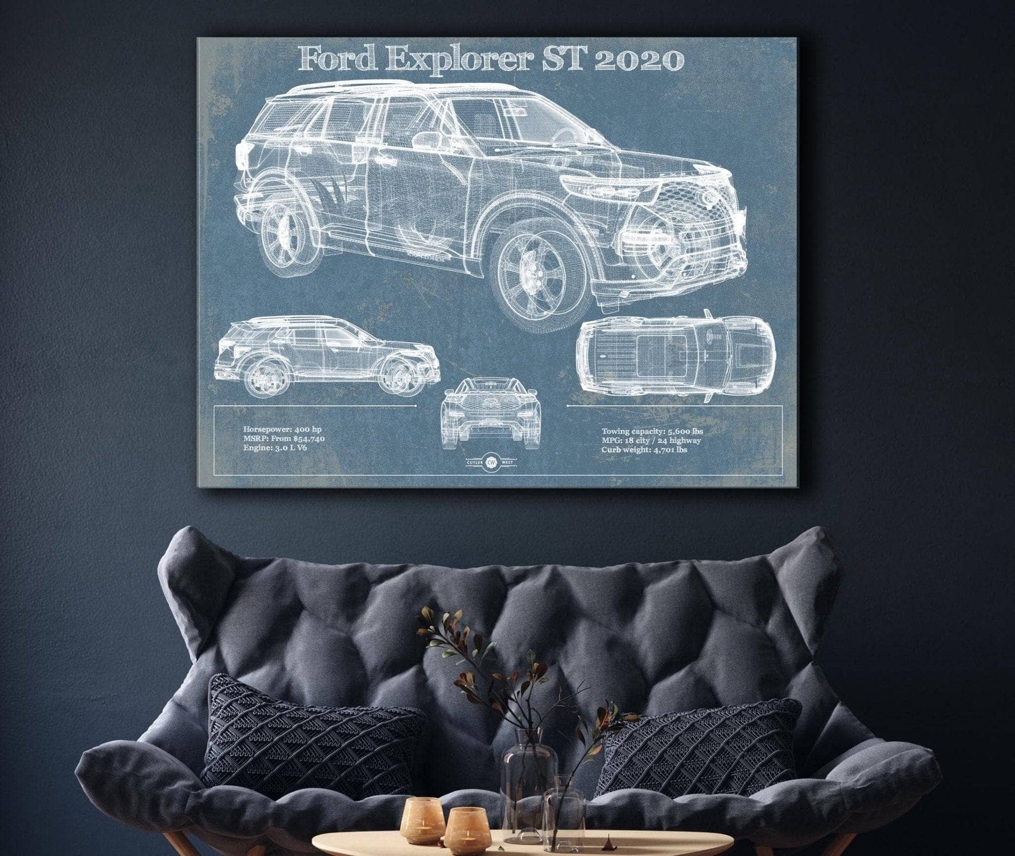 Cutler West Ford Collection Ford Explorer ST 2020 Vintage Blueprint Auto Print