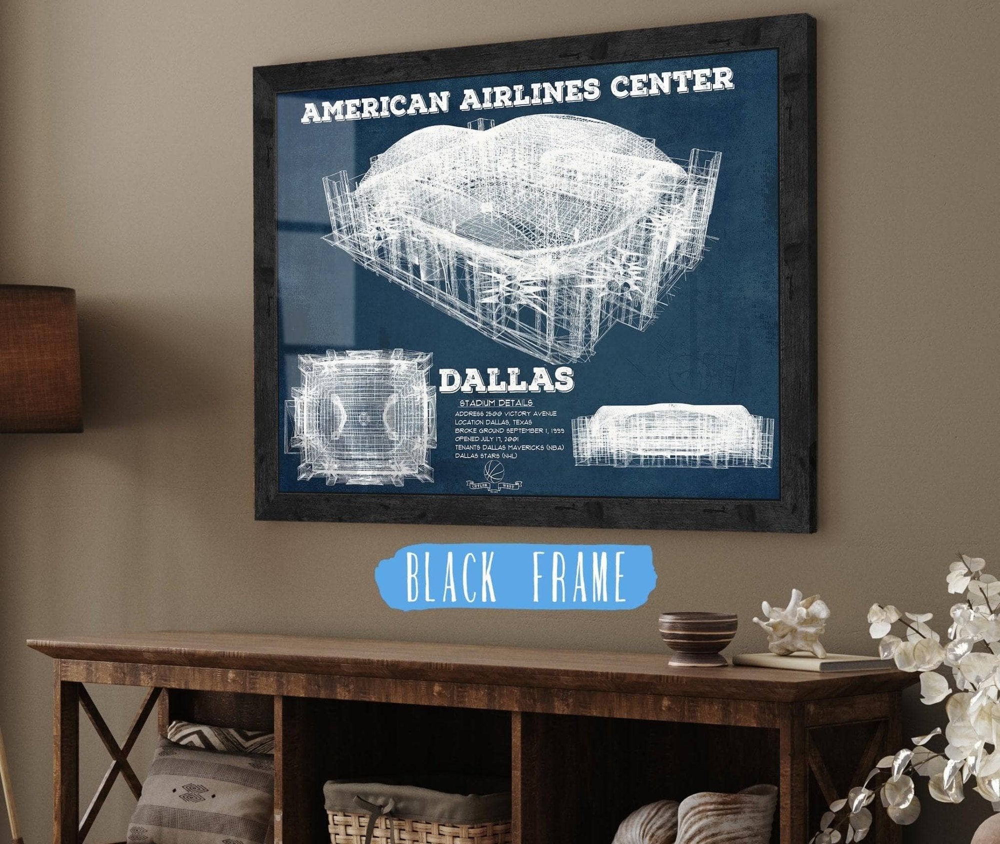 Cutler West Basketball Collection 14" x 11" / Black Frame Dallas Mavericks - Vintage American Airlines Center NBA Print 736794683_53820