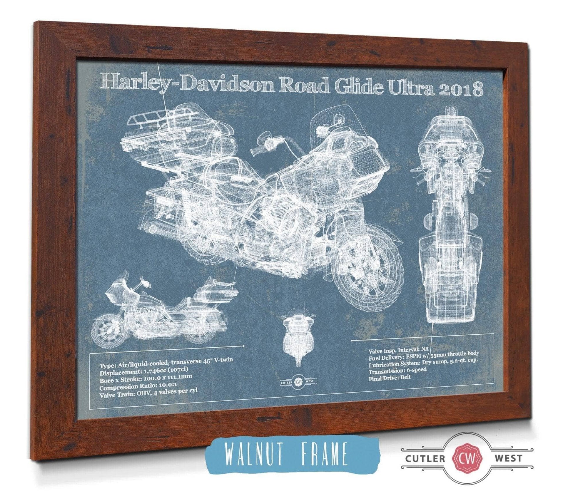 Cutler West Harley-Davidson Road Glide Ultra 2018 Blueprint Motorcycle Patent Print