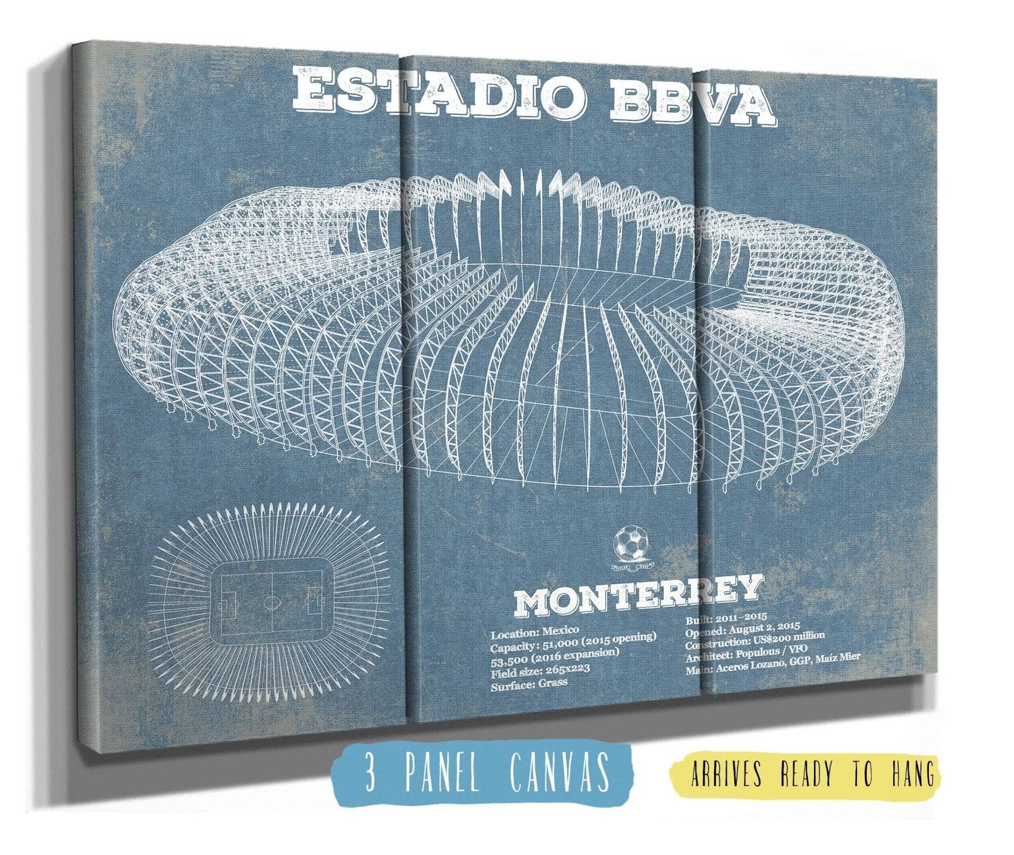 Cutler West Soccer Collection 48" x 32" / 3 Panel Canvas Wrap Monterrey Vintage Estadio BBVA Soccer Print 833110141_57631