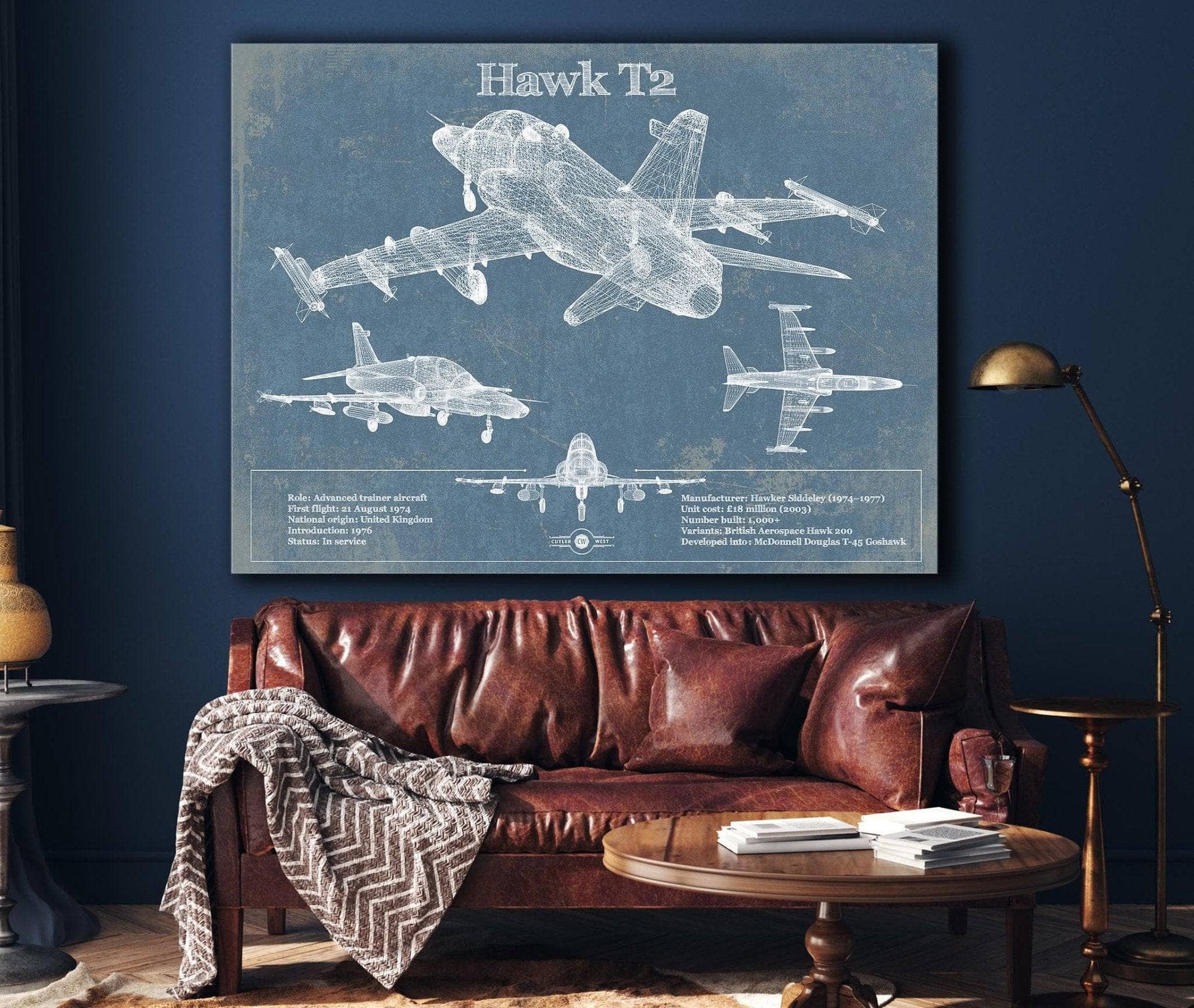 Cutler West Military Aircraft HAWK T2 Blueprint Original Military Wall Art