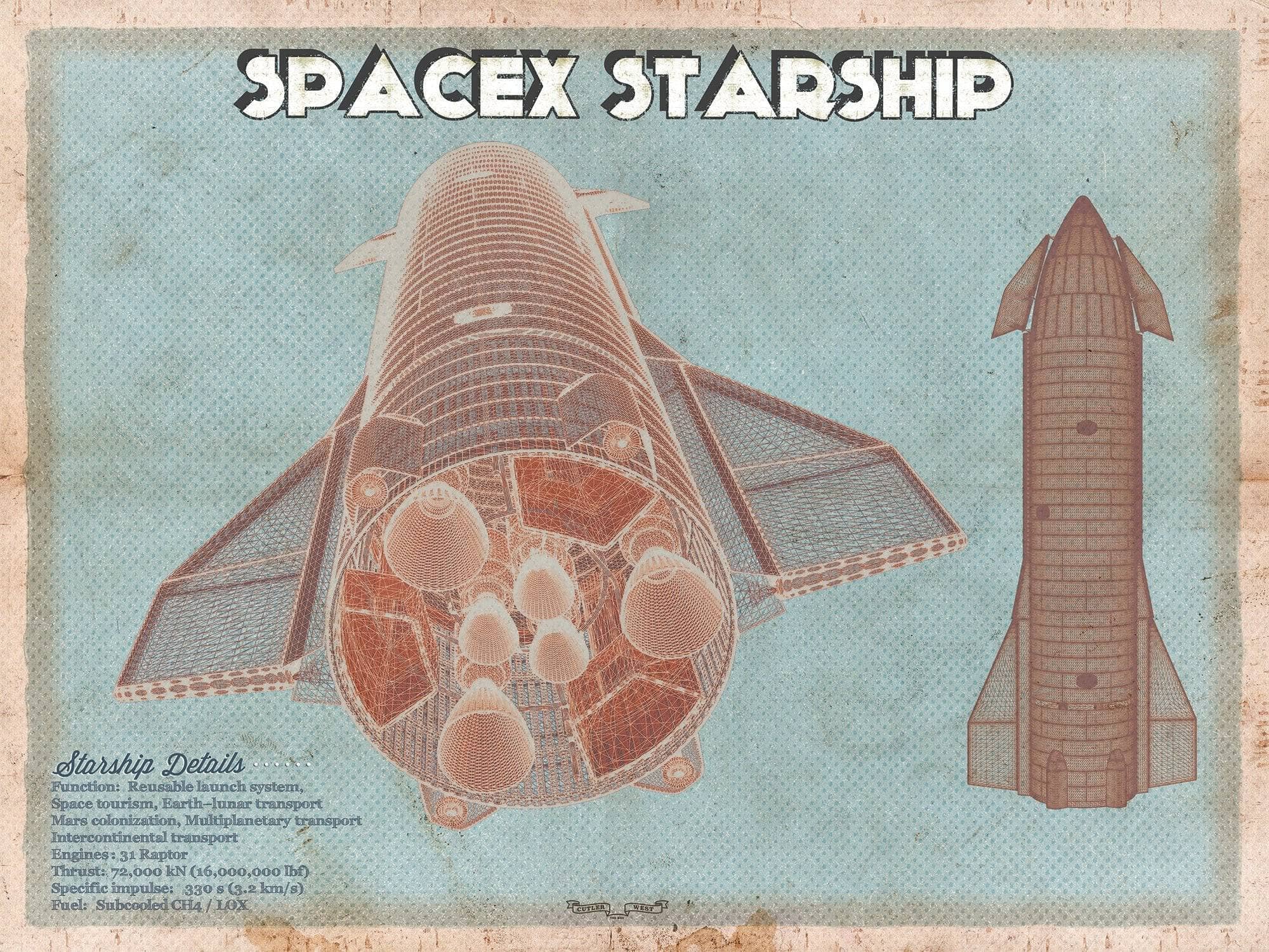 Cutler West SciFi, Fantasy, and Space SpaceX Starship Vintage Space Exploration Print
