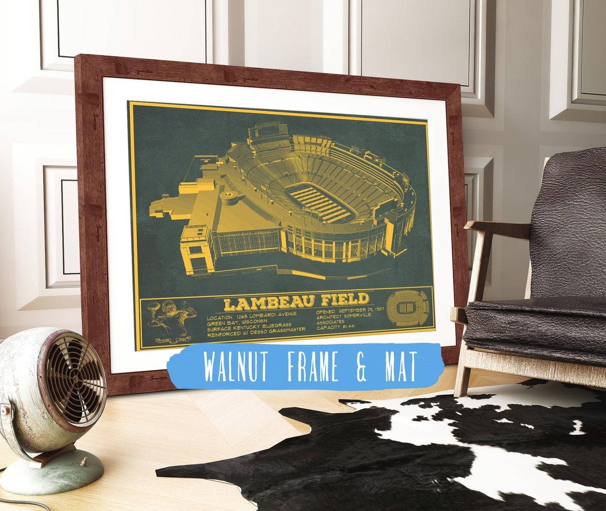 Cutler West Pro Football Collection 14" x 11" / Walnut Frame & Mat Green Bay Packers - Lambeau Field Vintage Football Print 698877220-TEAM